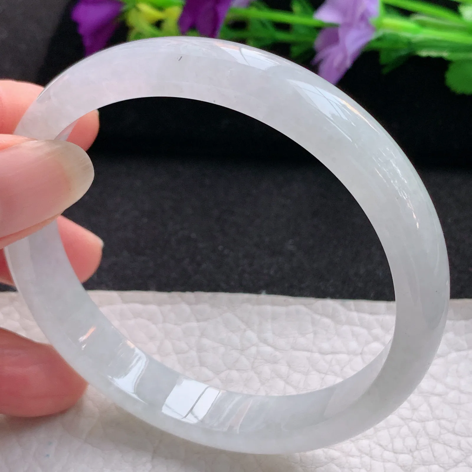 yh大圈口60*11.5*6.6平安镯 天然缅甸翡翠冰纯宽边玉手镯 玉手环