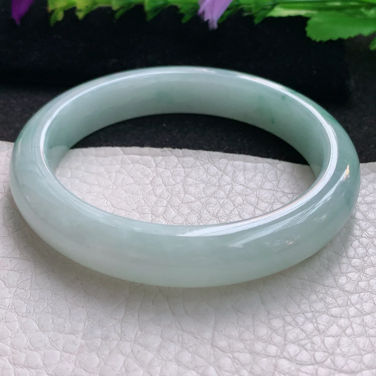 xx大圈口60.8*12.5*8.8平安镯 天然缅甸翡翠冰飘花边玉手镯 玉手环