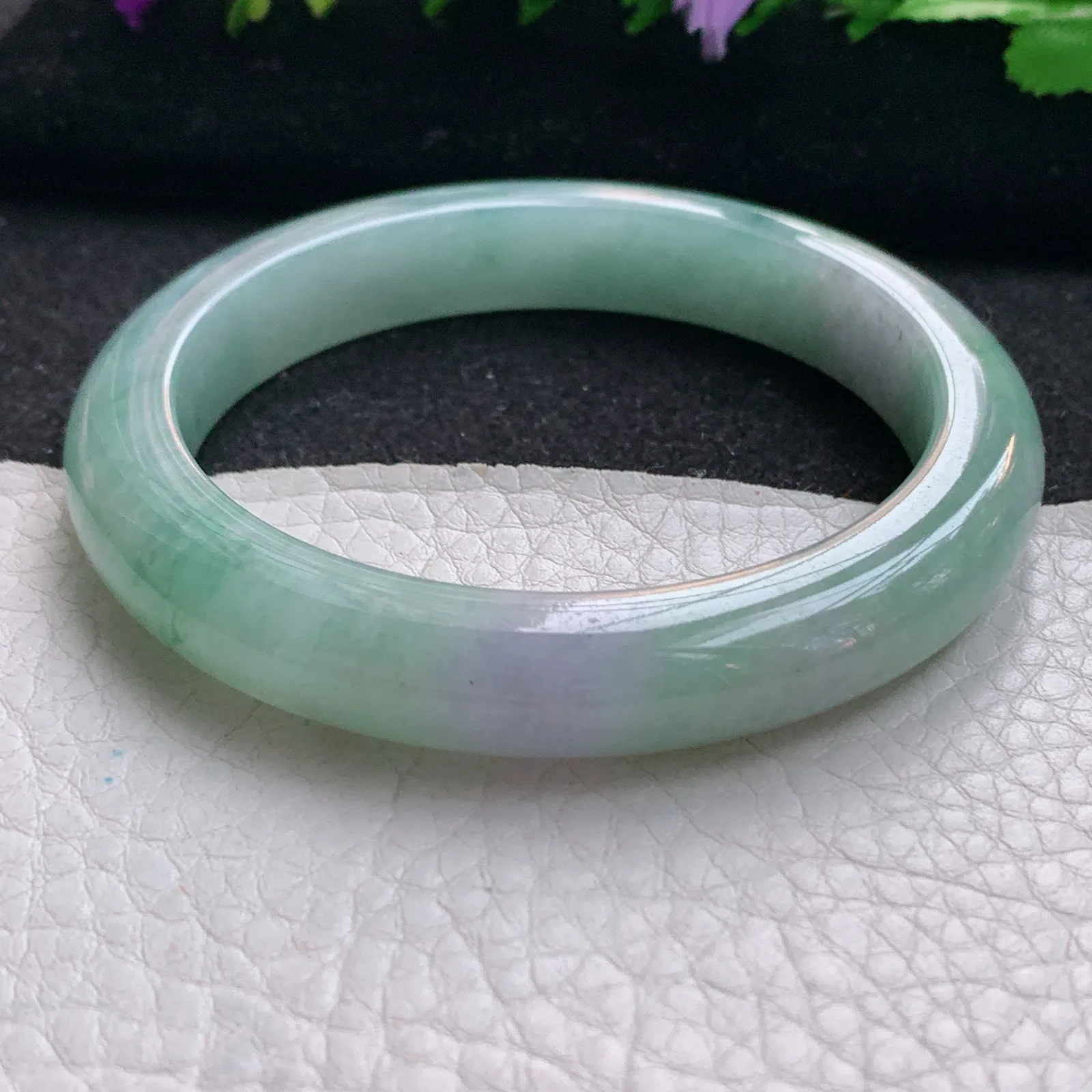 hy实拍55*10.2*8.5平安镯 天然缅甸翡翠春带彩飘花宽边玉手镯 玉手环