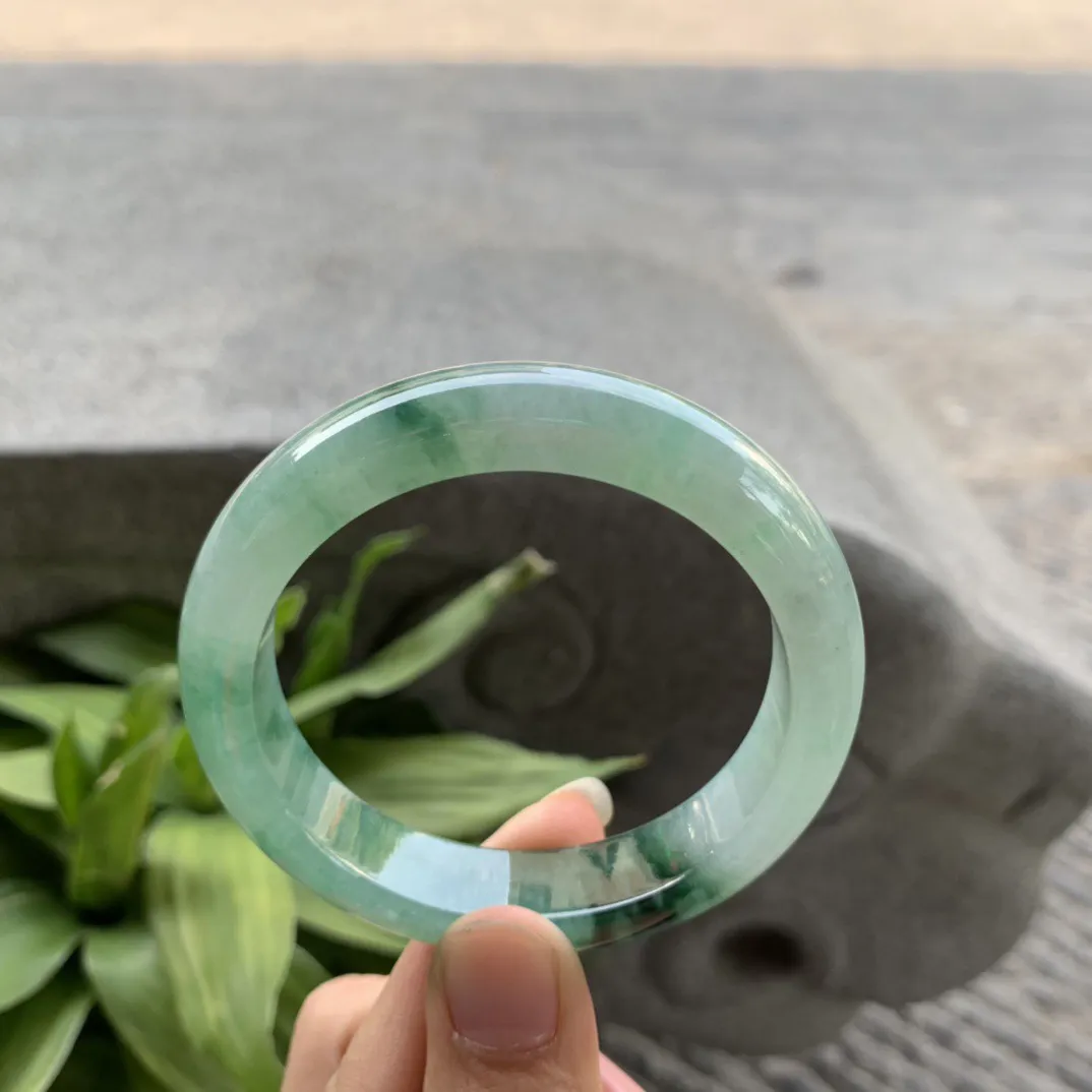 圈口 54.5-12.5-8.6【冰绿飘花正圈手镯】正圈54 55可戴