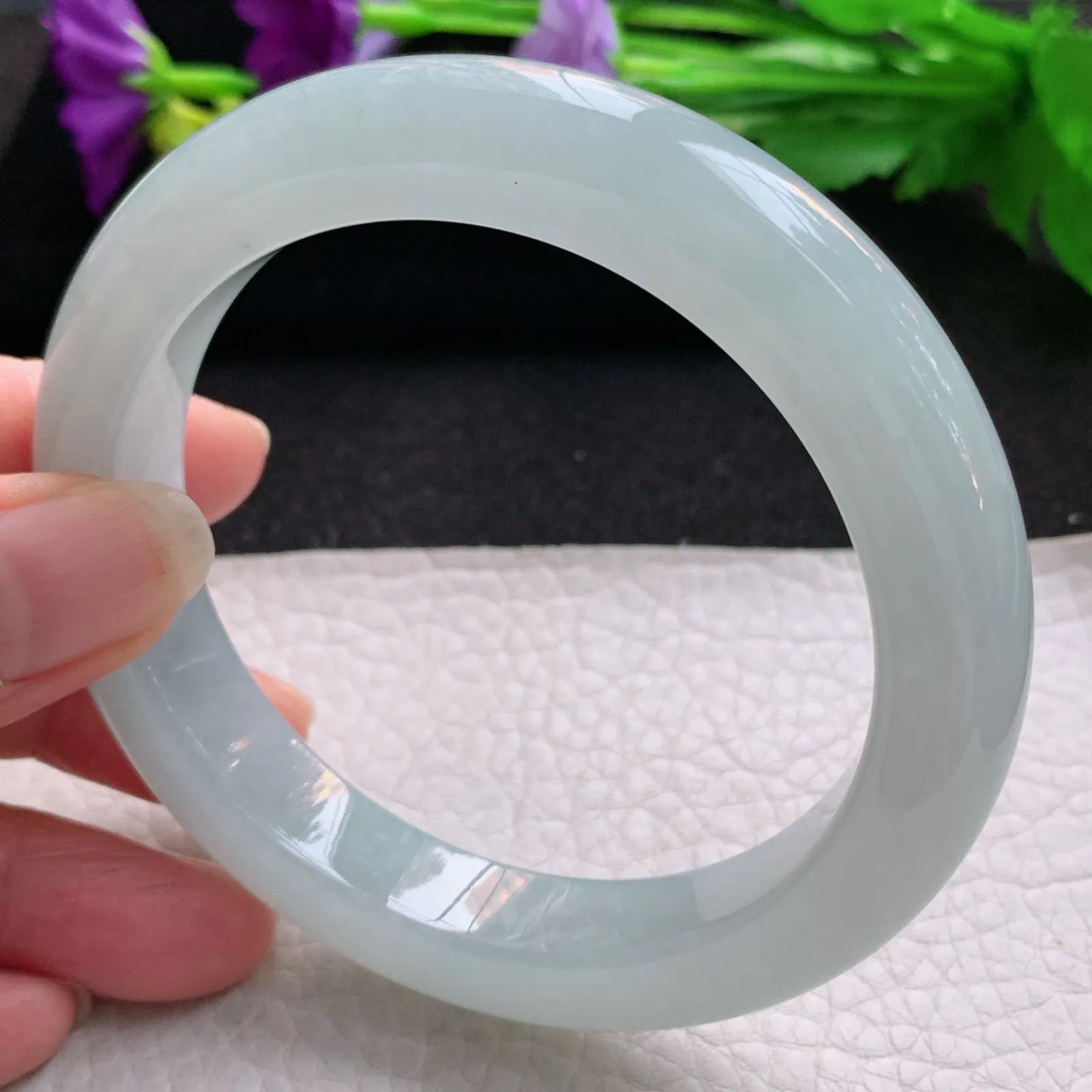 nr大圈口61.5*12.2*10.2平安镯 天然缅甸翡翠冰胶厚装宽边玉手镯 玉手环