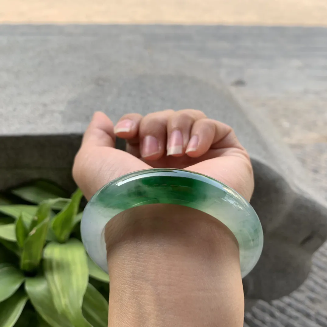 圈口55.3-12.9-9.4 【冰飘绿正圈手镯】正圈55 56可戴