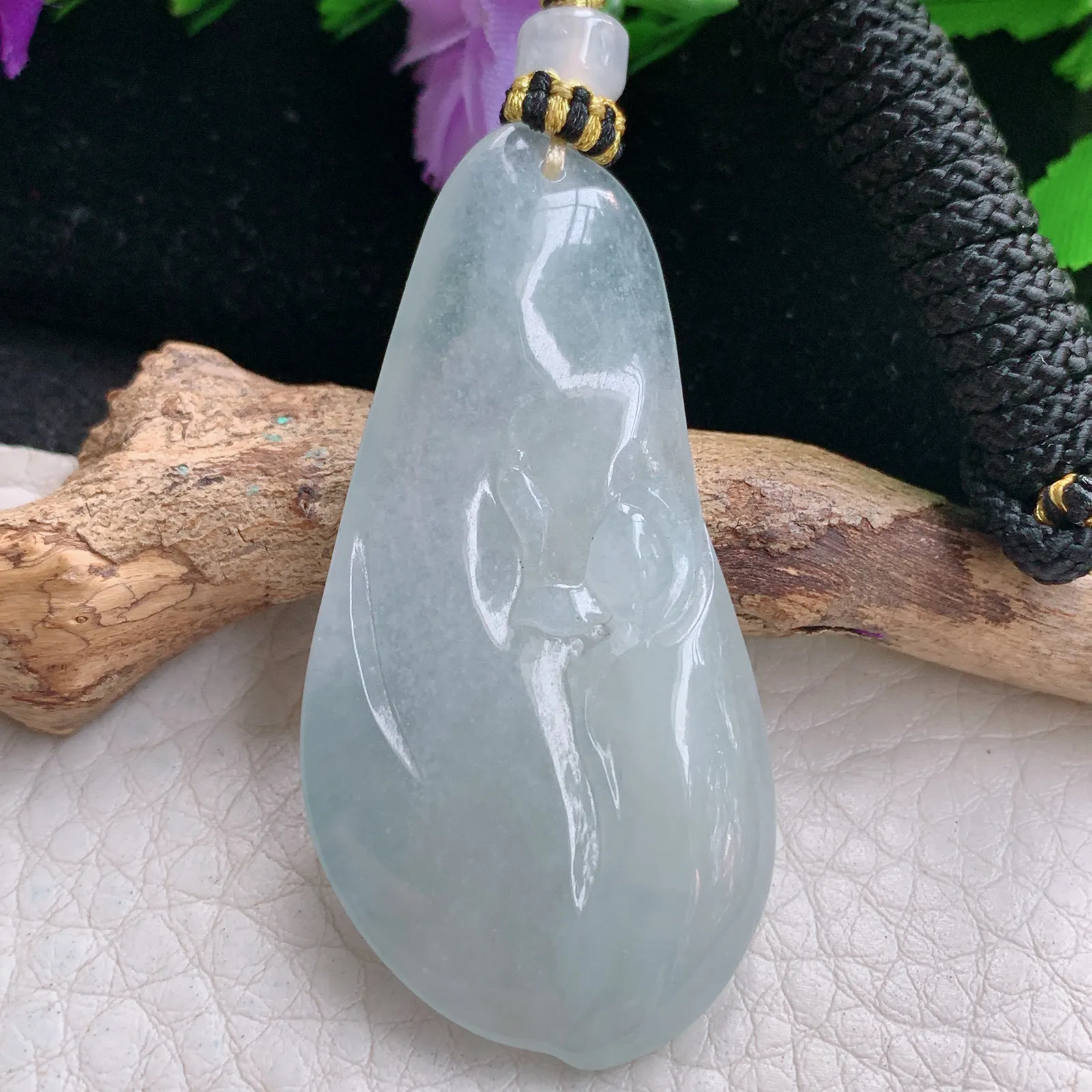 yl实拍50.6*25*6缅甸翡翠精雕冰润悟道 佛祖玉吊坠 玉挂坠