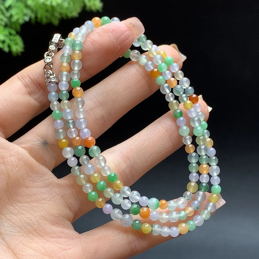 缅甸A货翡翠老坑冰润多宝项链   珠圆玉润，色泽靓丽，种好，玉质细腻  工艺精美  佩戴气质大方（请