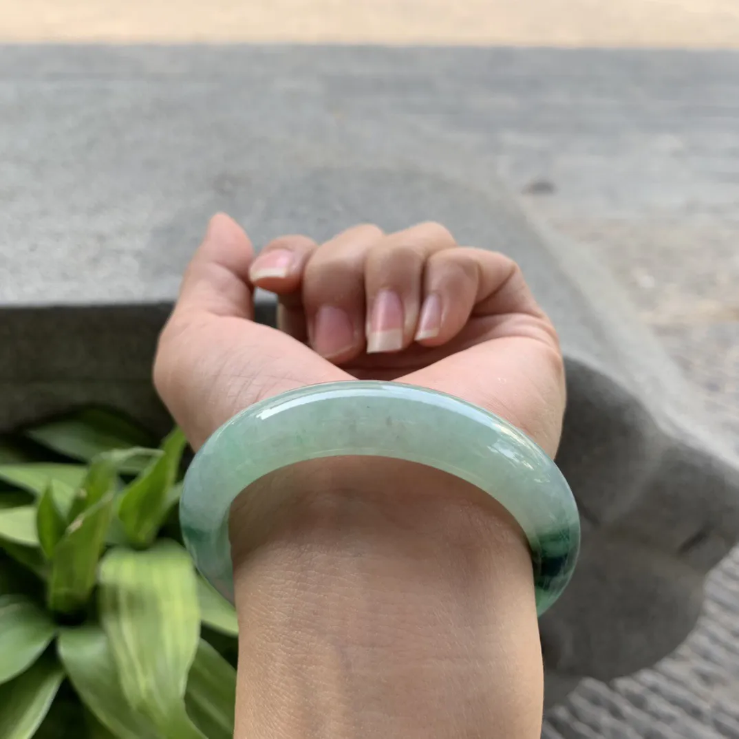 圈口 54.5-12.5-8.6【冰绿飘花正圈手镯】正圈54 55可戴