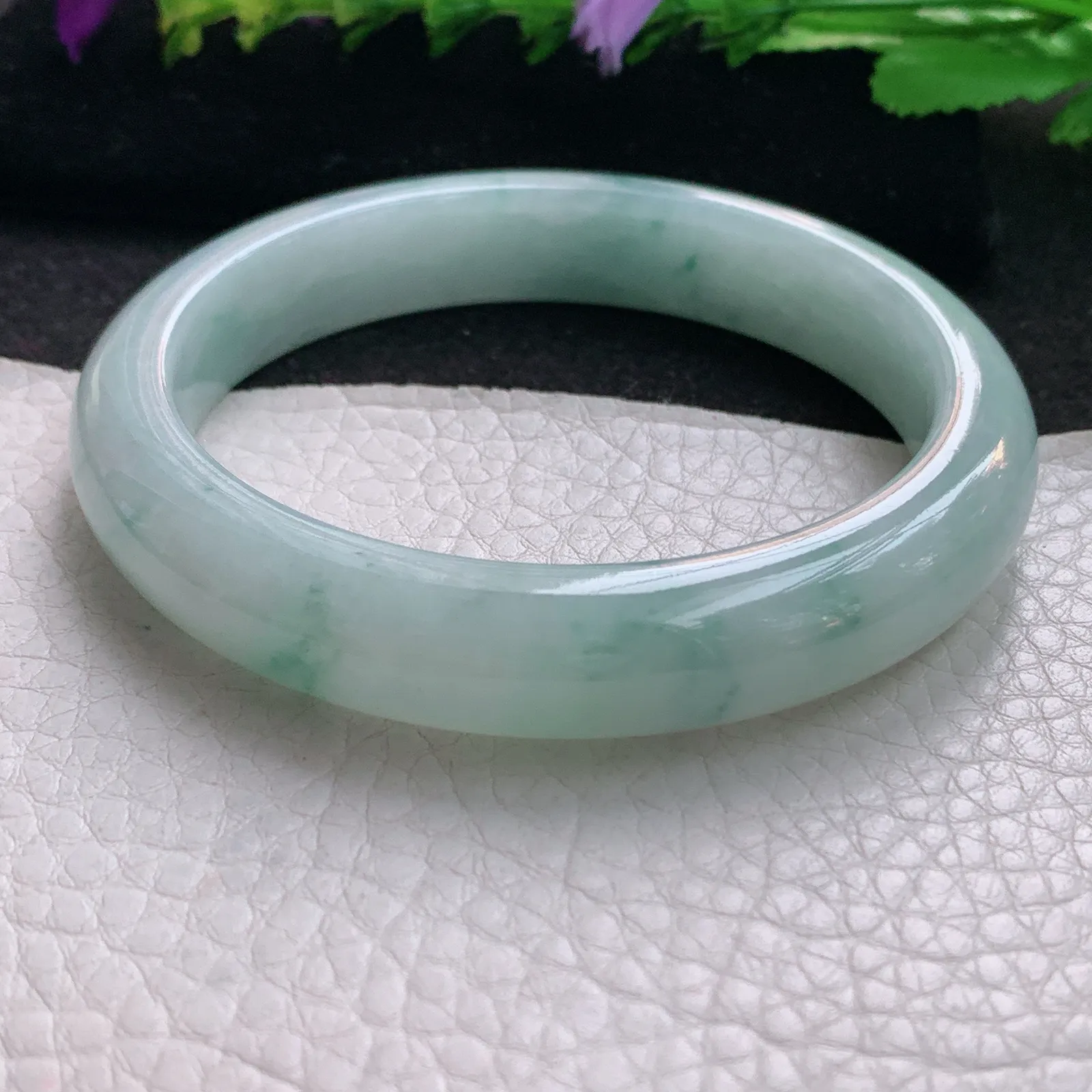 xx大圈口60.8*12.5*8.8平安镯 天然缅甸翡翠冰飘花边玉手镯 玉手环