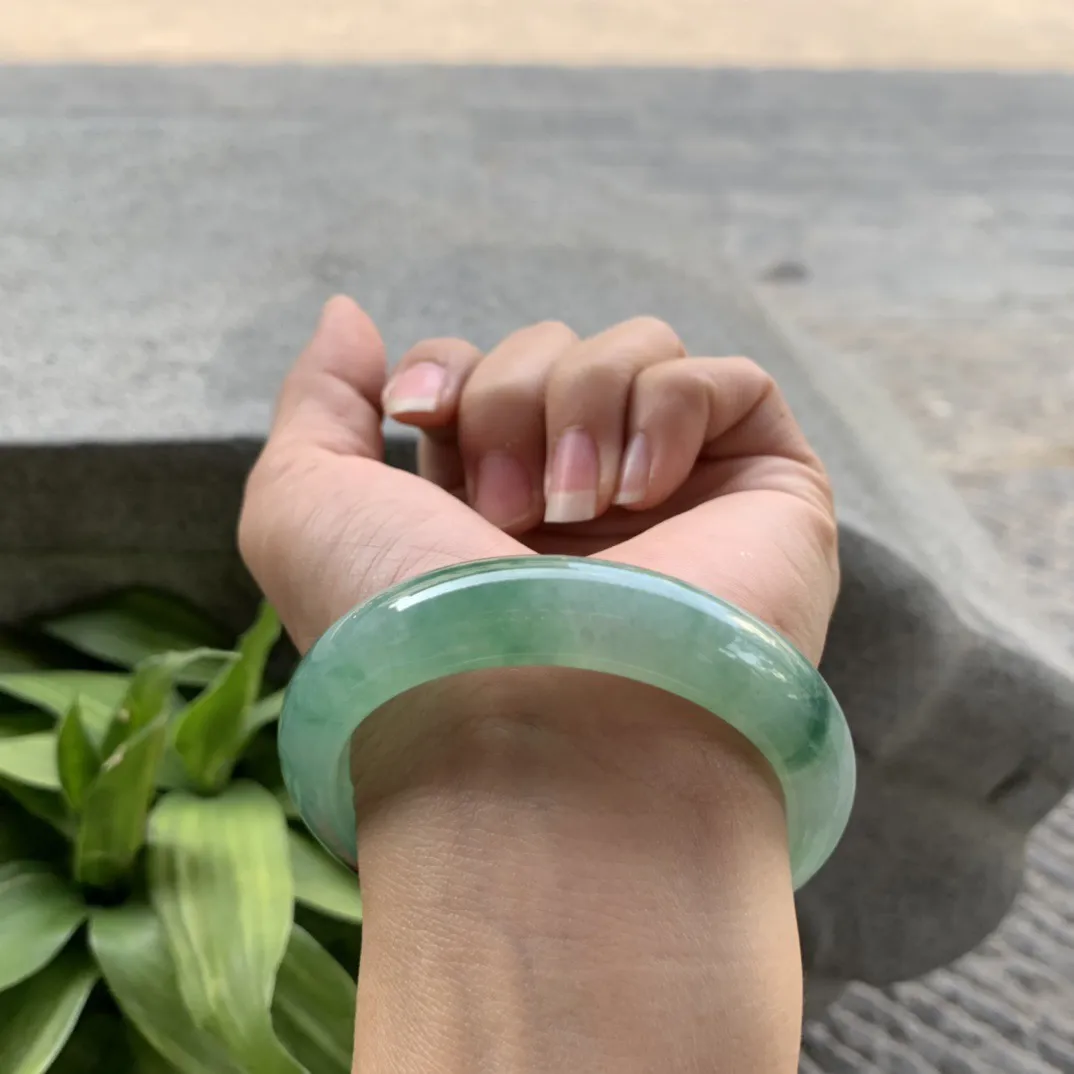 圈口 54.5-12.5-8.6【冰绿飘花正圈手镯】正圈54 55可戴