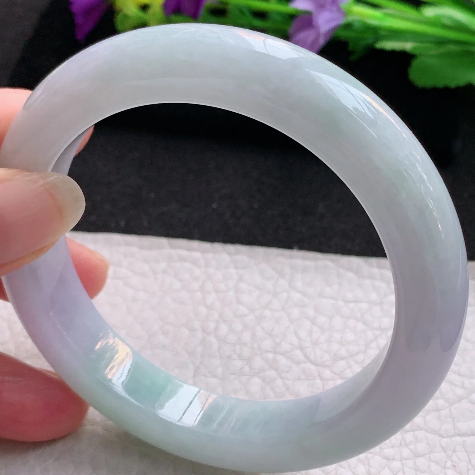 xx大圈口60*13*9.8平安镯 天然缅甸翡翠春带彩厚装大气宽边玉手镯 玉手环