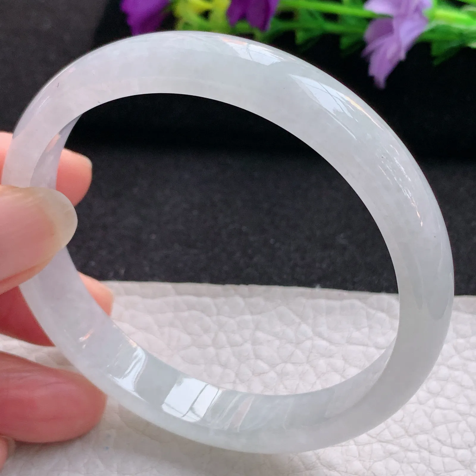 yh大圈口60*11.5*6.6平安镯 天然缅甸翡翠冰纯宽边玉手镯 玉手环