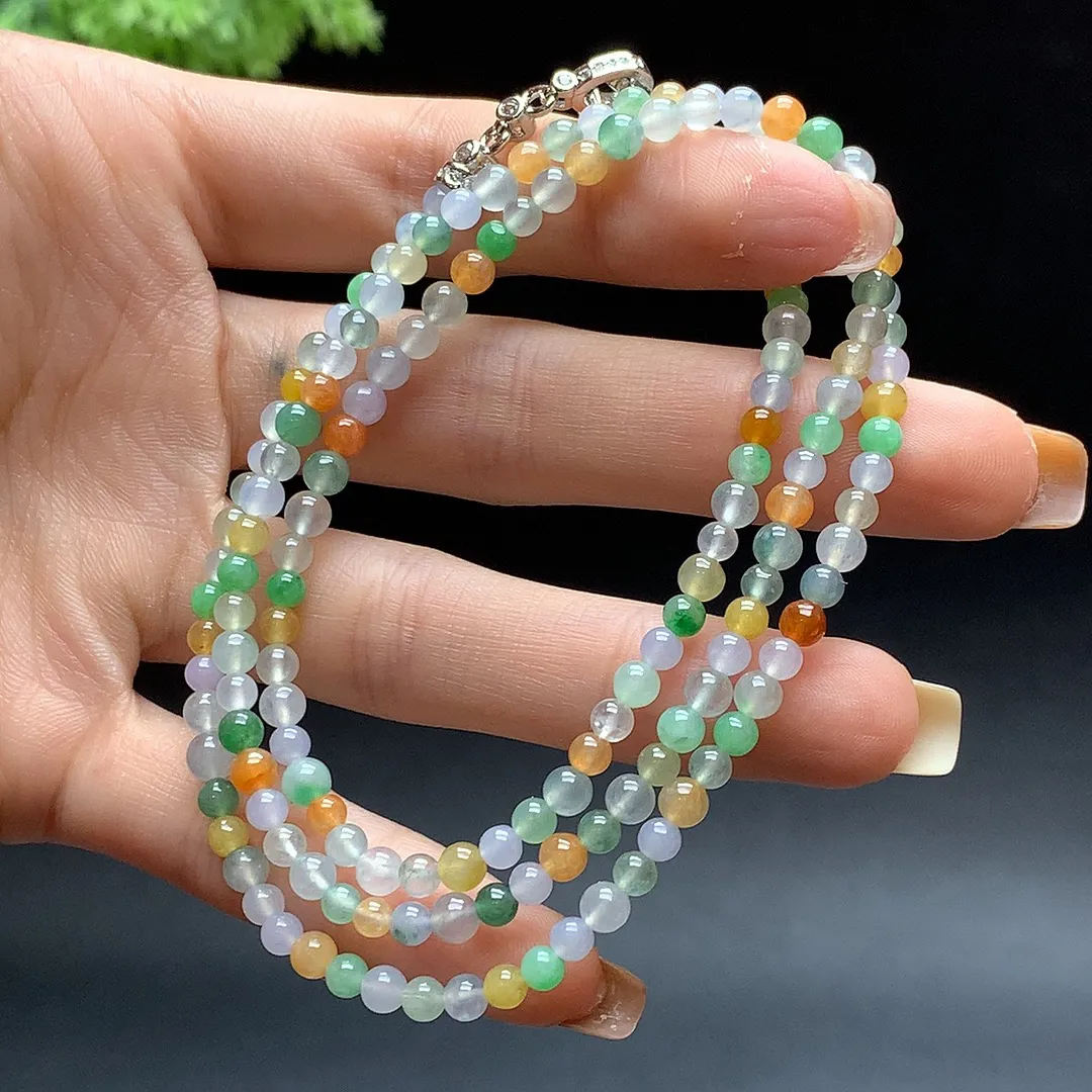 缅甸A货翡翠老坑冰润多宝项链   珠圆玉润，色泽靓丽，种好，玉质细腻  工艺精美  佩戴气质大方（请