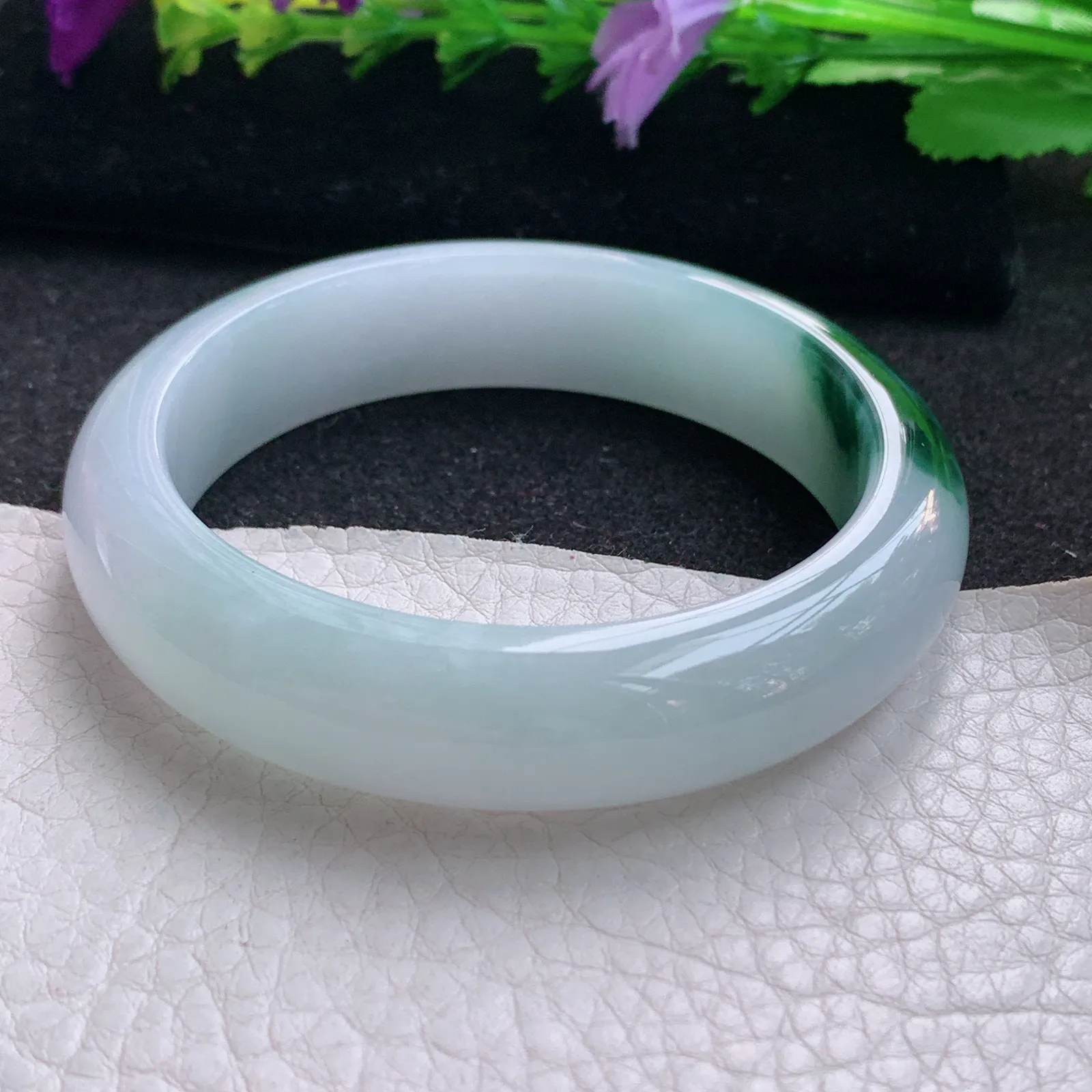 ee小圈口52.5*13.2*8平安镯 天然缅甸翡翠冰飘花宽边玉手镯 玉手环