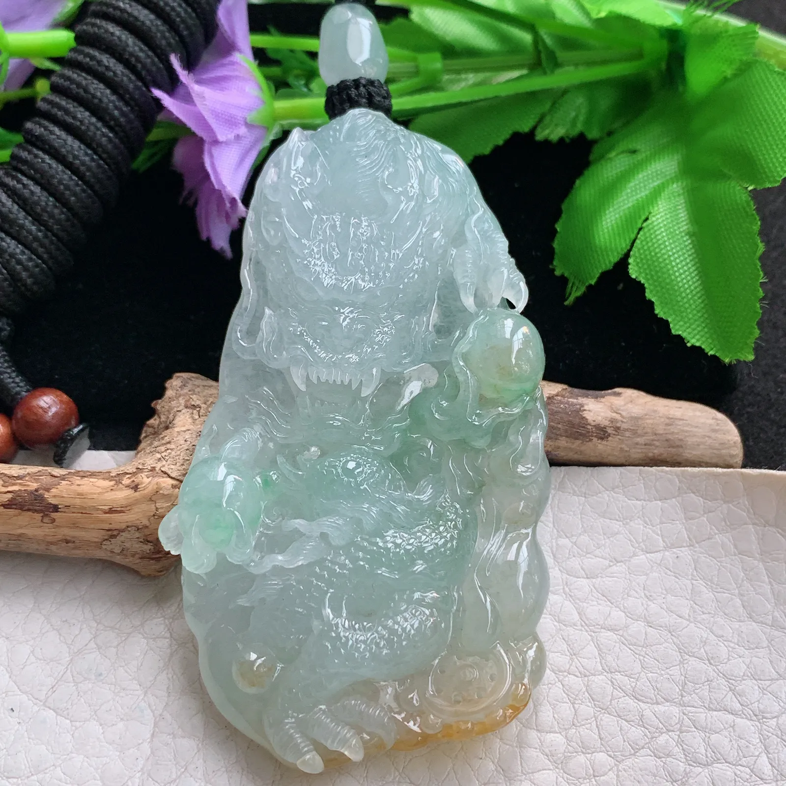 yl实拍73.3*42.3*11.5缅甸翡翠冰三彩霸气龙牌 生意兴隆玉吊坠 玉挂坠