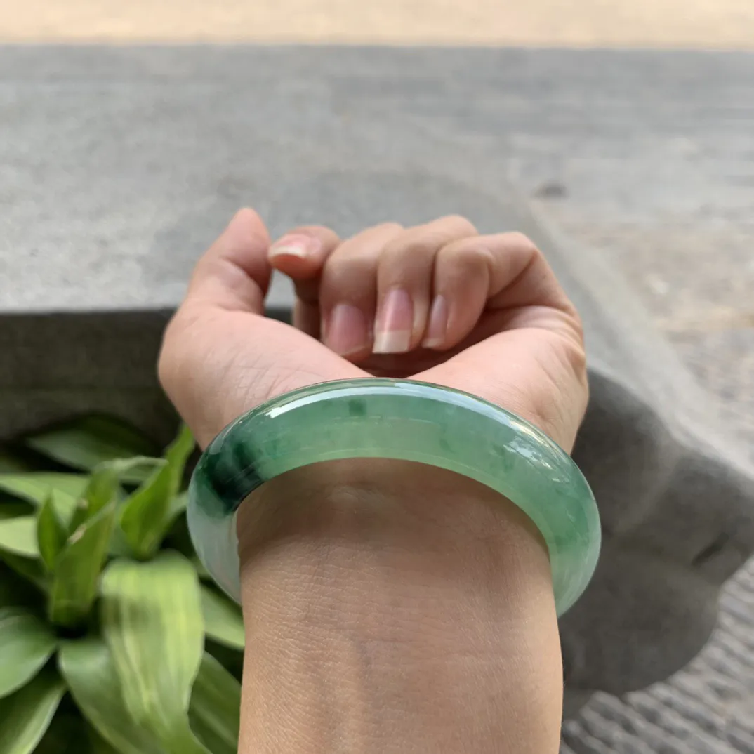 圈口 54.5-12.5-8.6【冰绿飘花正圈手镯】正圈54 55可戴