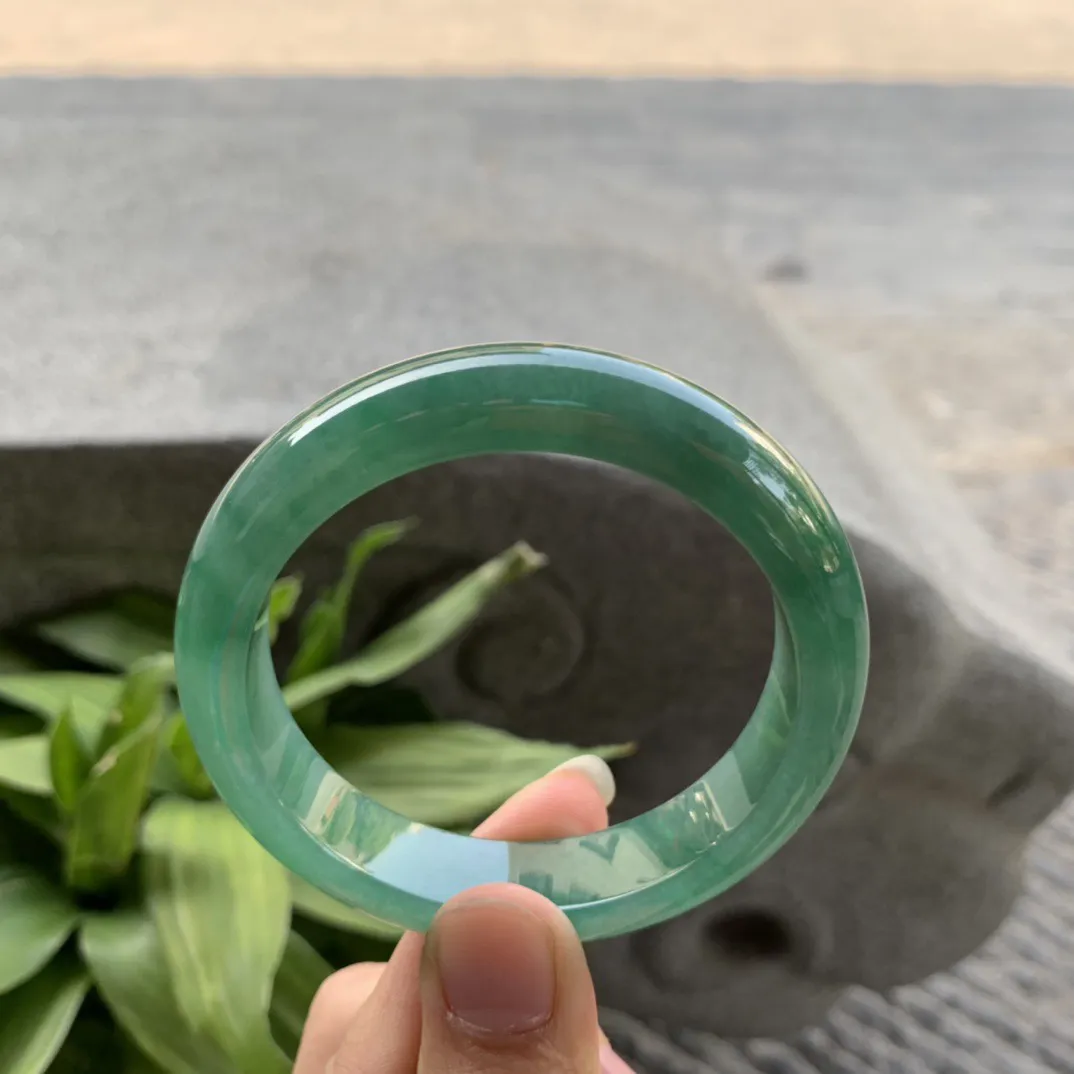 圈口 54.5-12.7-8.2【湖水绿正圈手镯】正圈54 55可戴