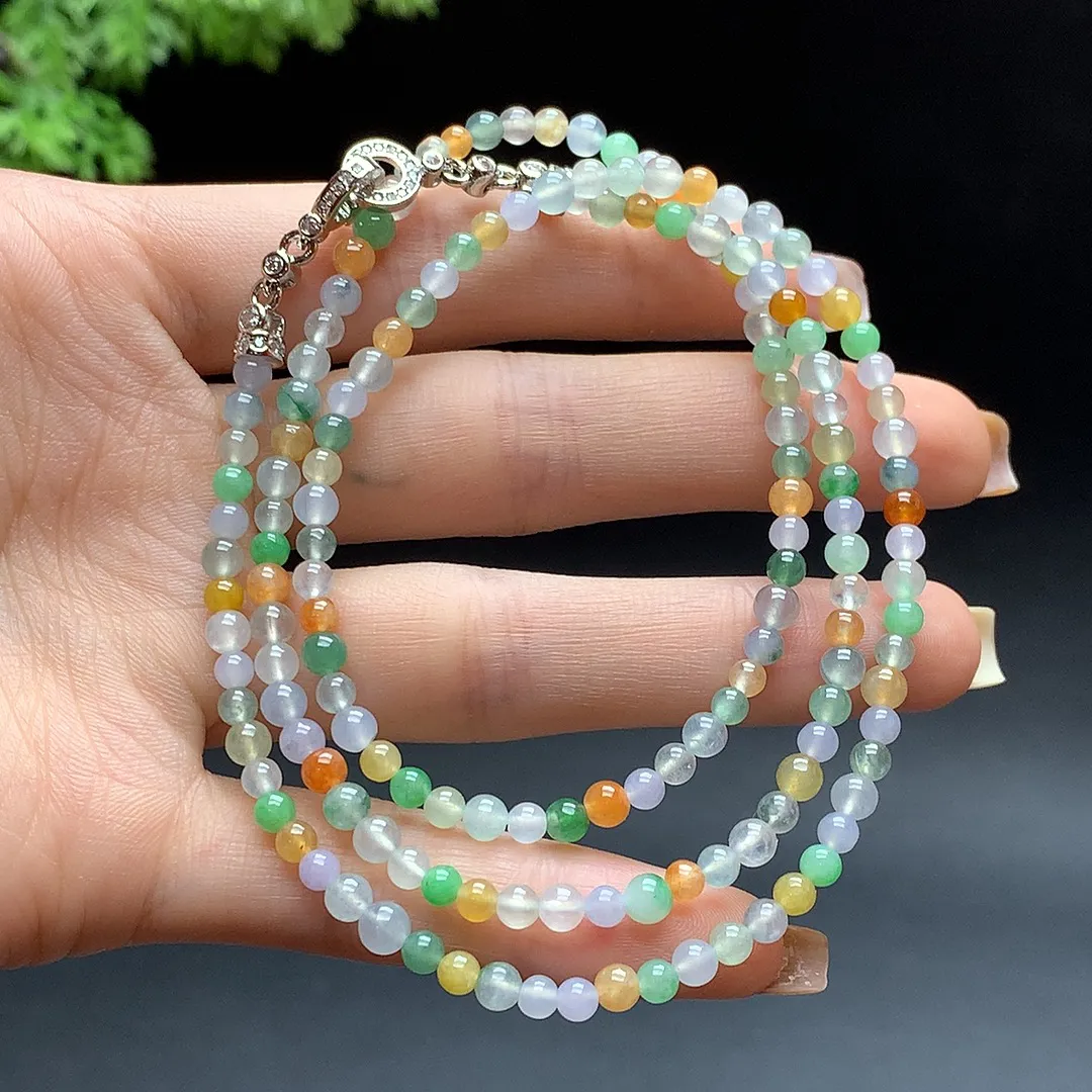 缅甸A货翡翠老坑冰润多宝项链   珠圆玉润，色泽靓丽，种好，玉质细腻  工艺精美  佩戴气质大方（请在自然光欣赏）S1419  尺寸约3.8mm