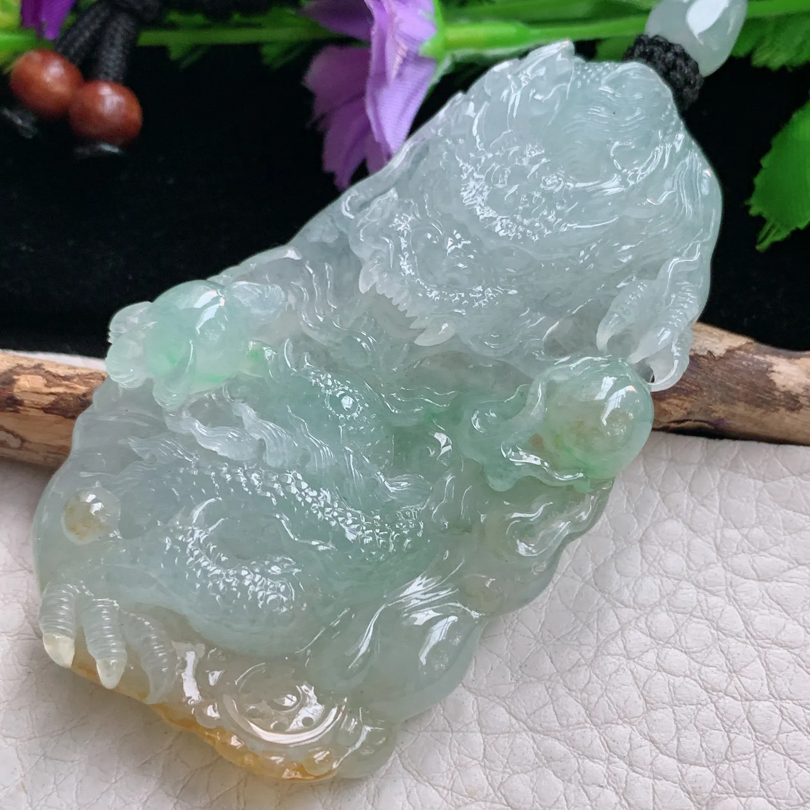 yl实拍73.3*42.3*11.5缅甸翡翠冰三彩霸气龙牌 生意兴隆玉吊坠 玉挂坠