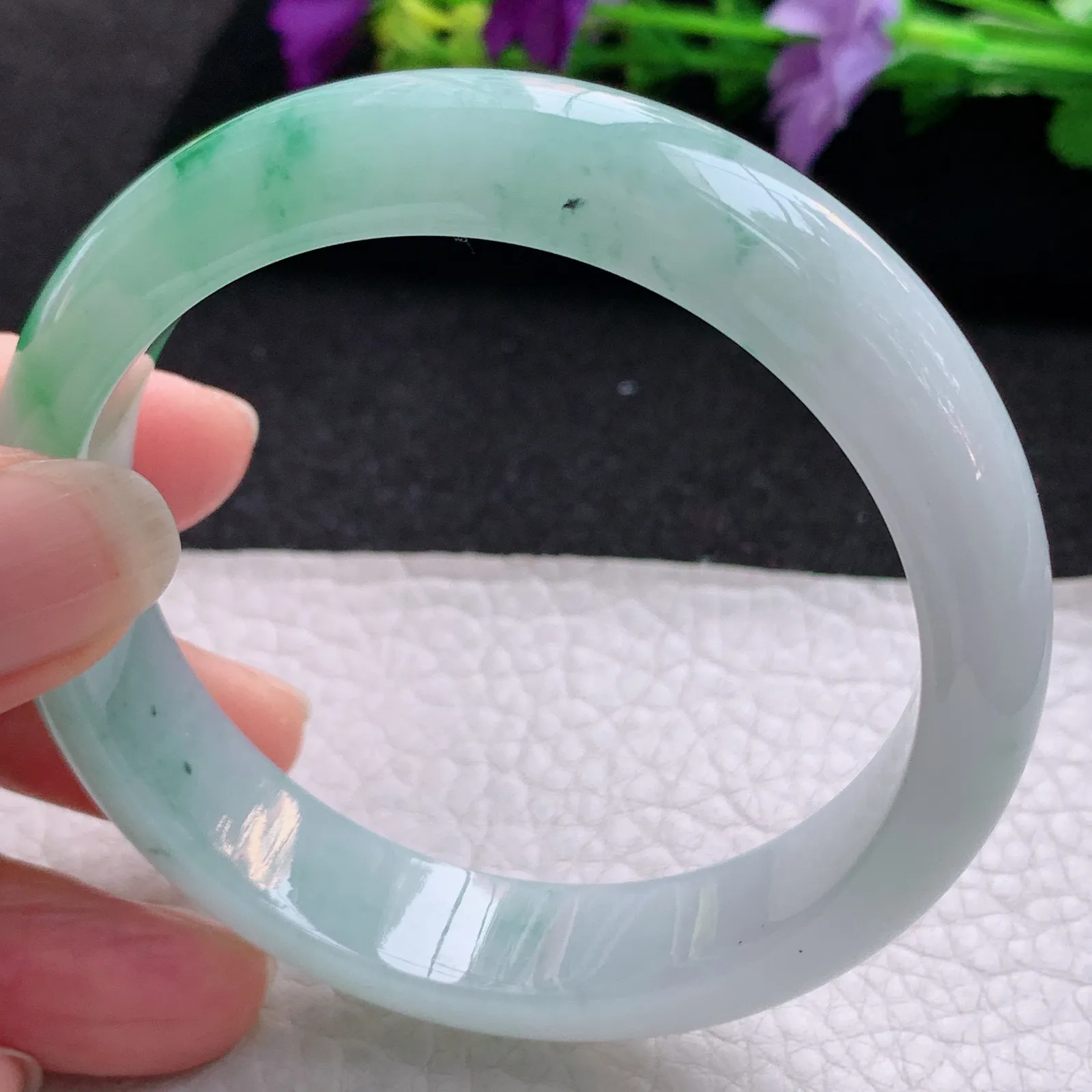 xh实拍57*13.8*8平安镯 天然缅甸翡翠飘阳绿宽边玉手镯 玉手环