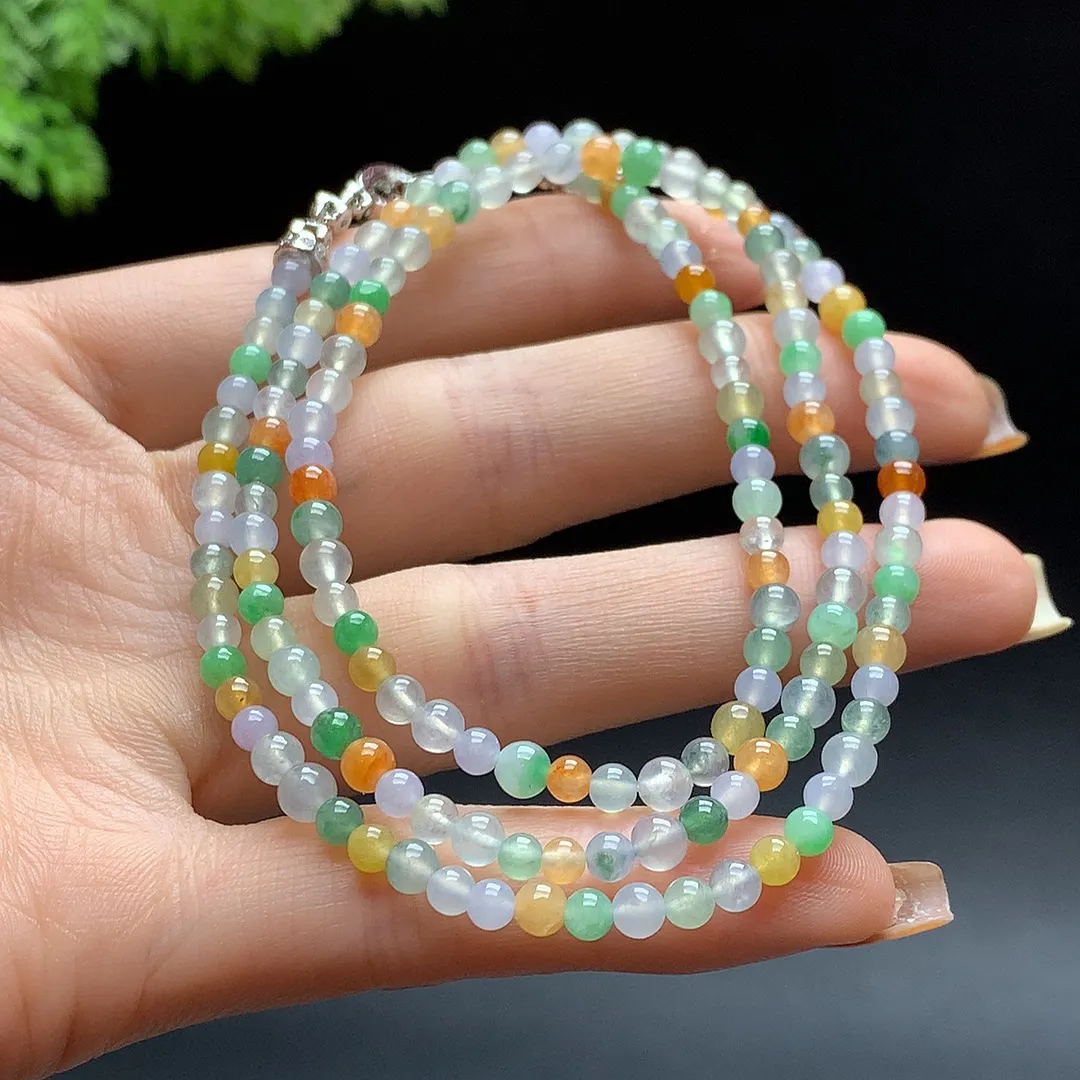 缅甸A货翡翠老坑冰润多宝项链   珠圆玉润，色泽靓丽，种好，玉质细腻  工艺精美  佩戴气质大方（请在自然光欣赏）S1419  尺寸约3.8mm