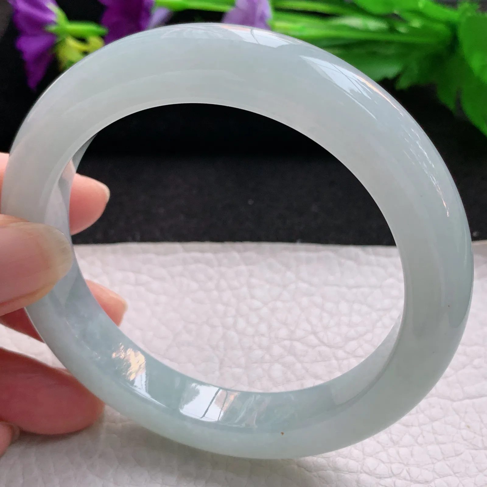 nr大圈口61.5*12.2*10.2平安镯 天然缅甸翡翠冰胶厚装宽边玉手镯 玉手环