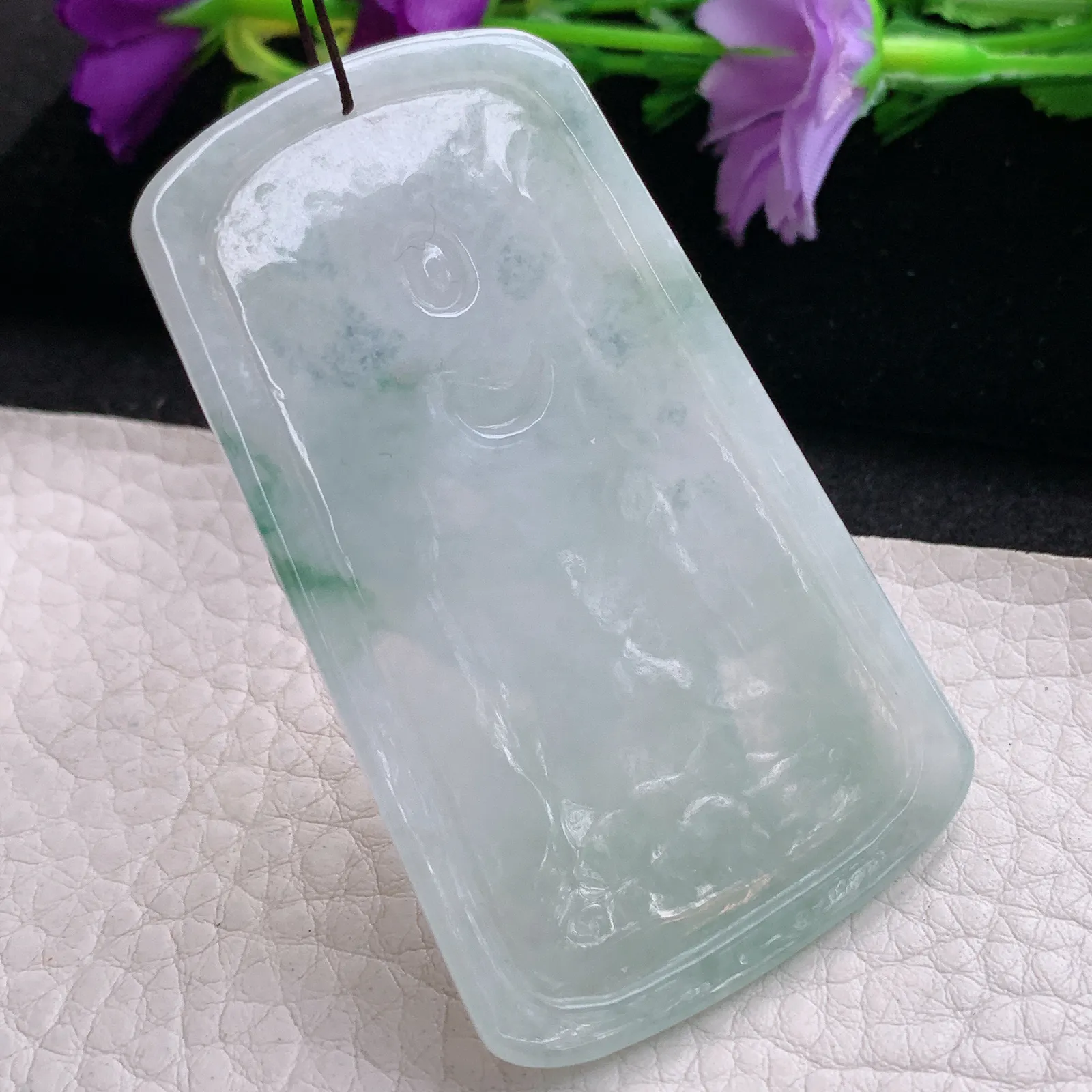 lz实拍63.8*38.9*5.2缅甸翡翠精雕飘花不动冥王 生肖守护神玉吊坠 玉挂坠