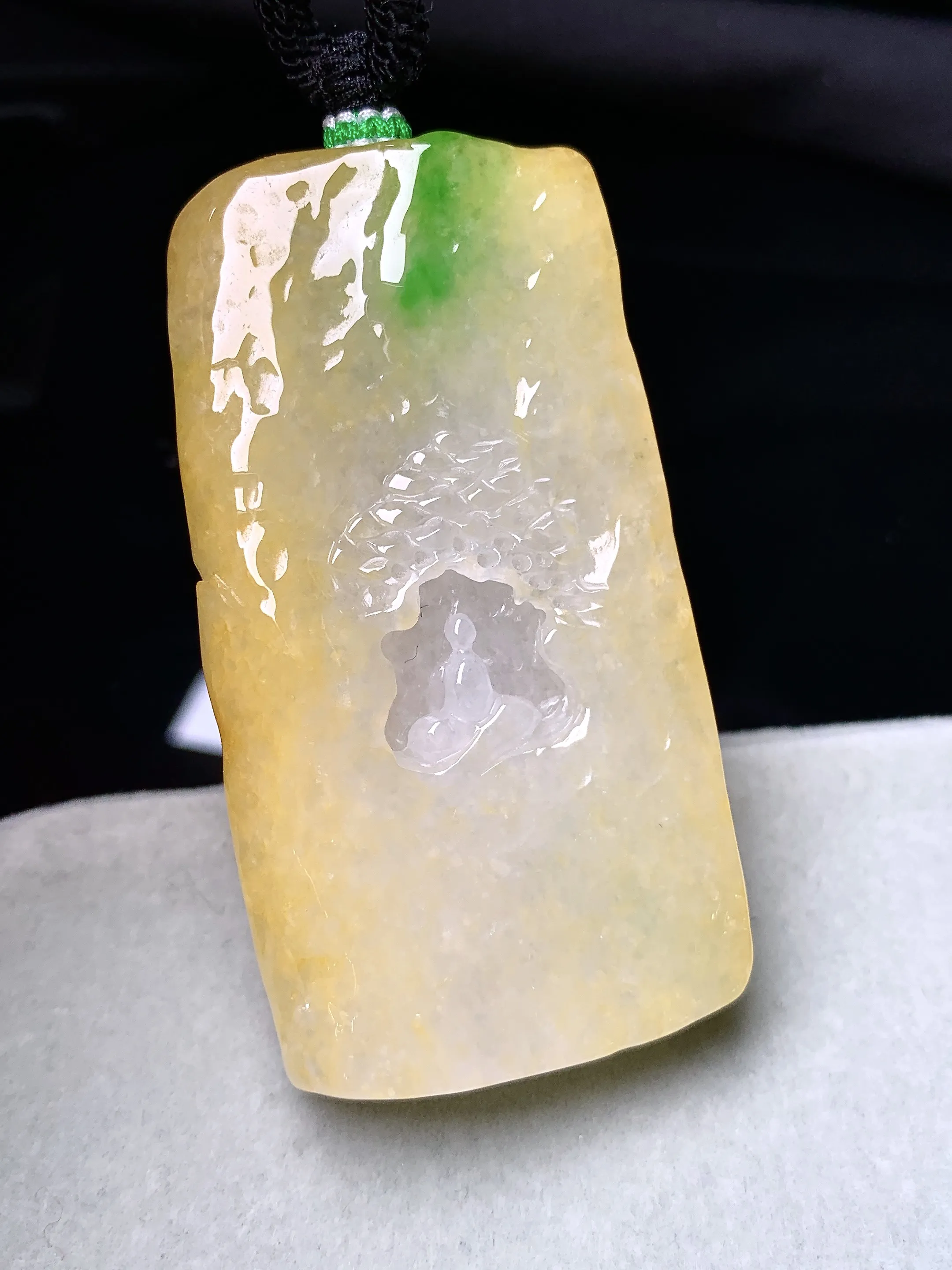 黄翡悟道吊坠 玉质细腻 色泽清新艳丽 整体尺寸56.6*30.8*11.6