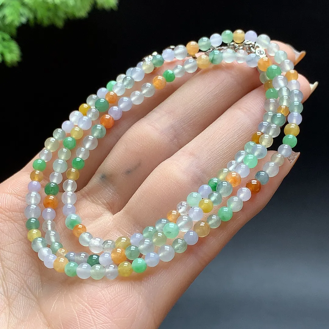 缅甸A货翡翠老坑冰润多宝项链   珠圆玉润，色泽靓丽，种好，玉质细腻  工艺精美  佩戴气质大方（请在自然光欣赏）S1419  尺寸约3.8mm