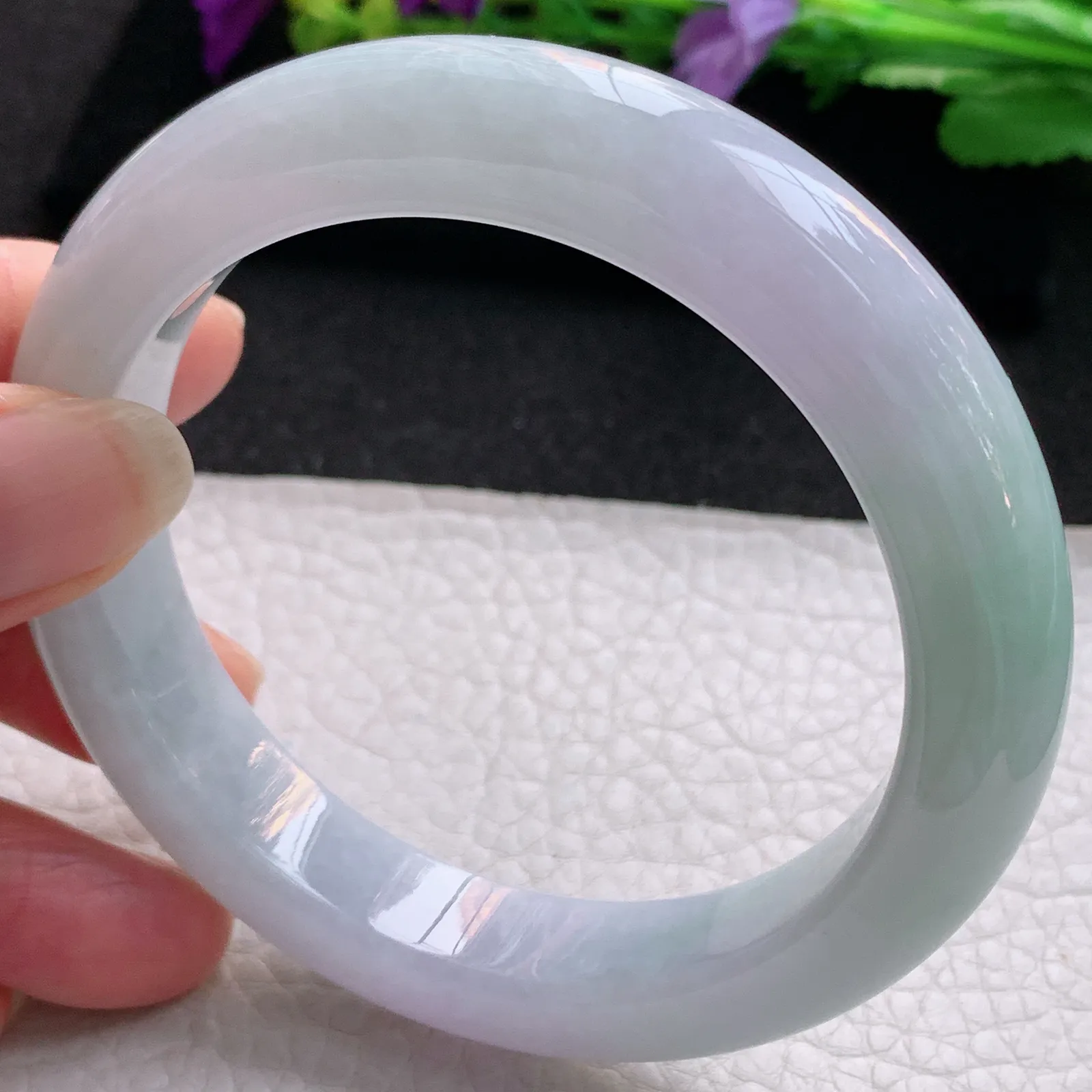 xx大圈口60*13*9.8平安镯 天然缅甸翡翠春带彩厚装大气宽边玉手镯 玉手环