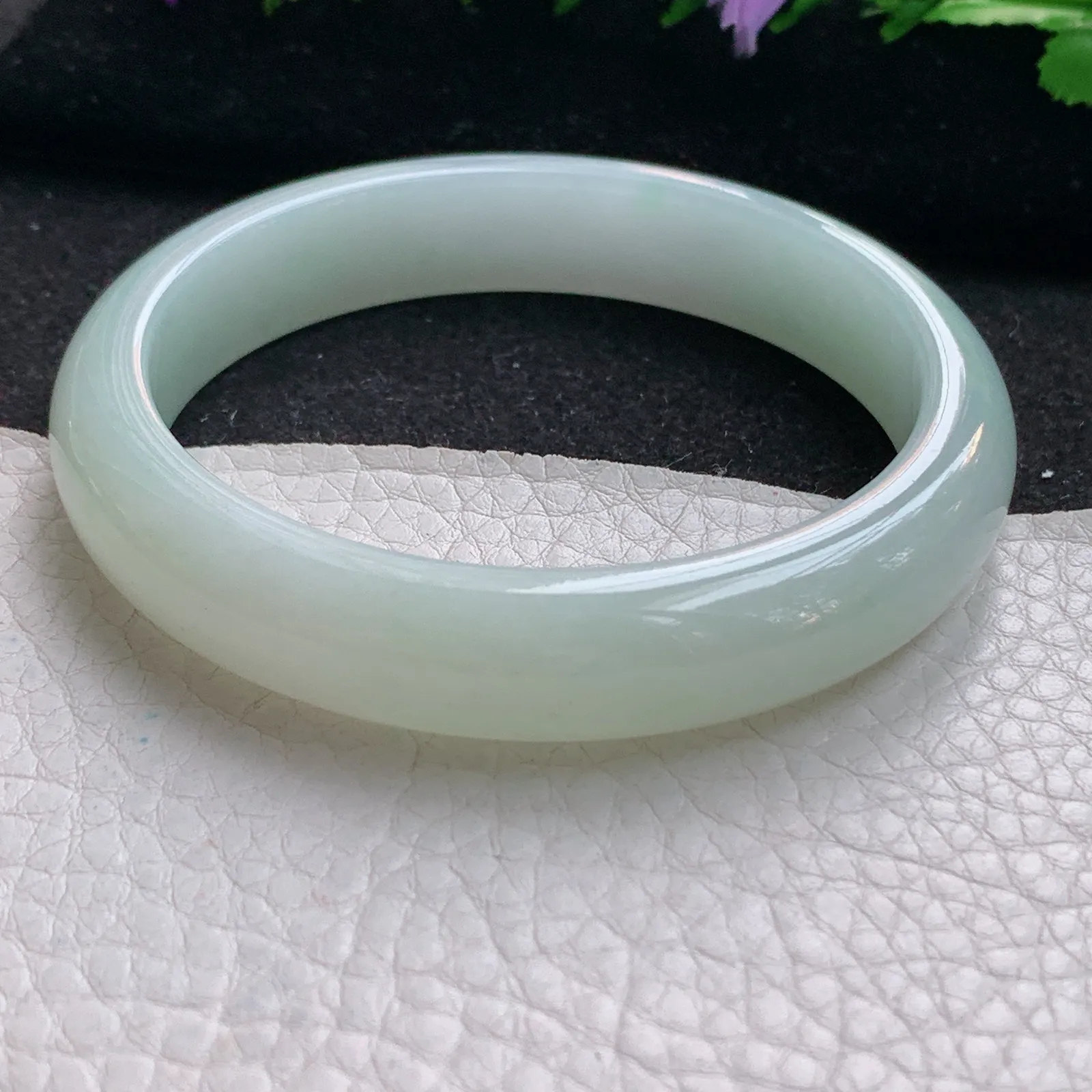 xx实拍58*12.2*7.8平安镯 天然缅甸翡翠冰胶晴绿宽边玉手镯 玉手环