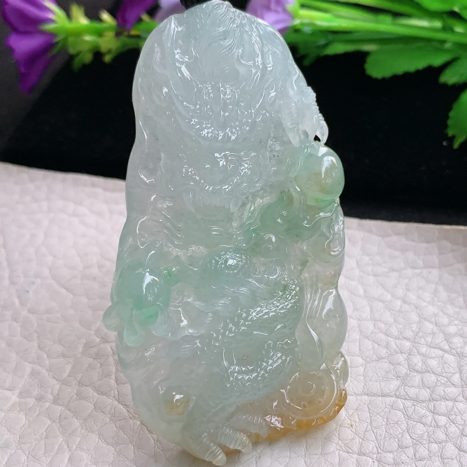 yl实拍73.3*42.3*11.5缅甸翡翠冰三彩霸气龙牌 生意兴隆玉吊坠 玉挂坠