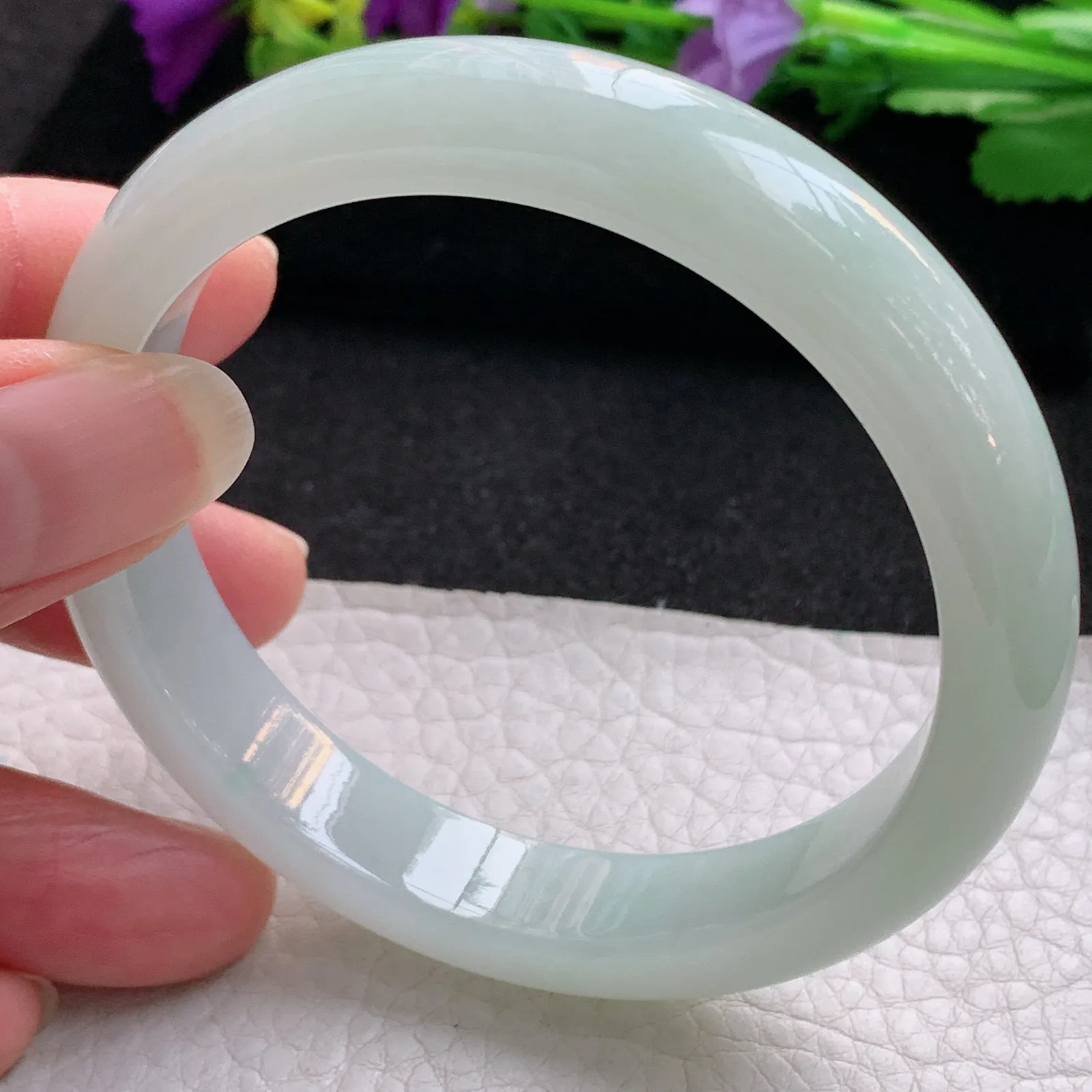 xx实拍58*12.2*7.8平安镯 天然缅甸翡翠冰胶晴绿宽边玉手镯 玉手环