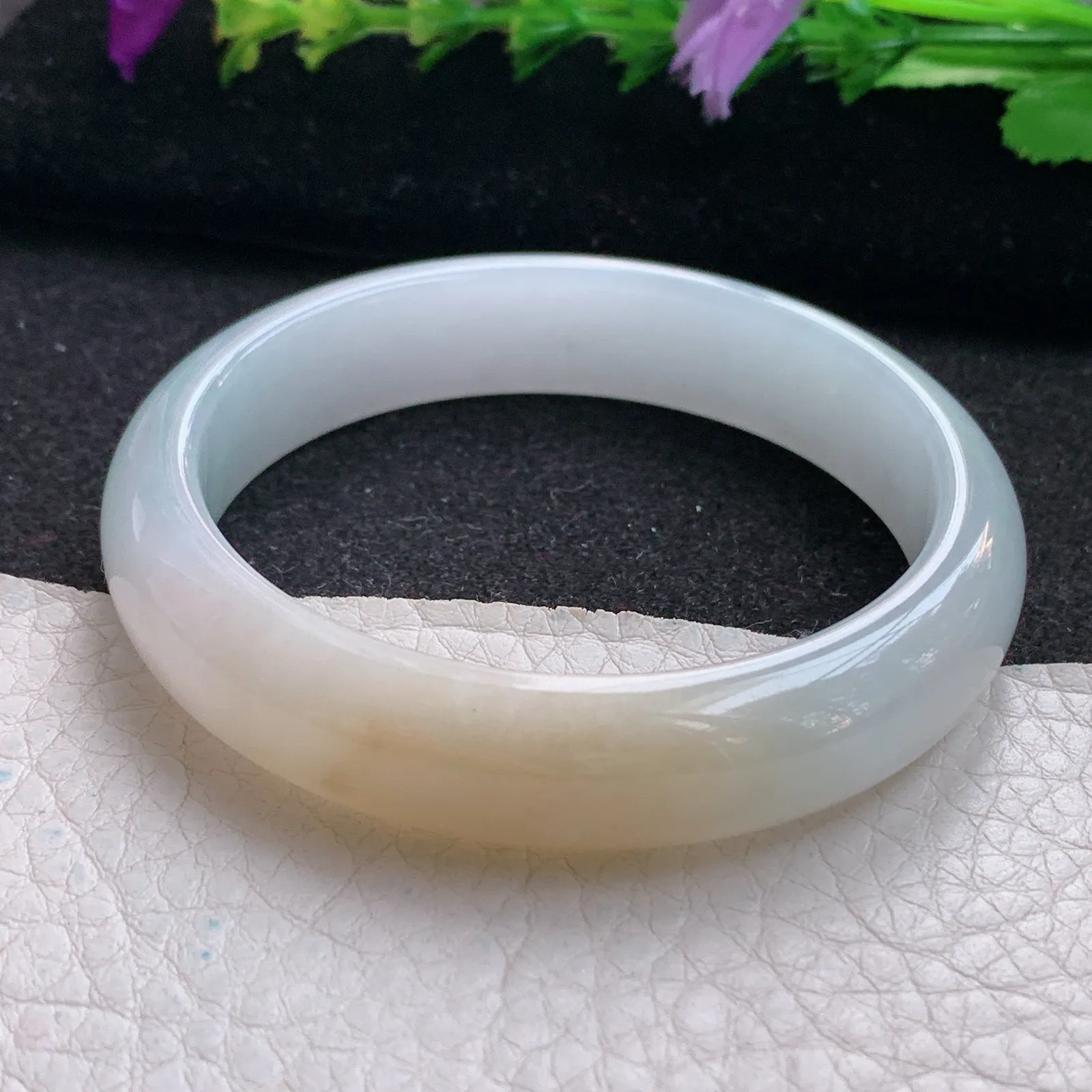 z实拍53*12.5*7平安镯 天然缅甸翡翠双彩宽边玉手镯 玉手环