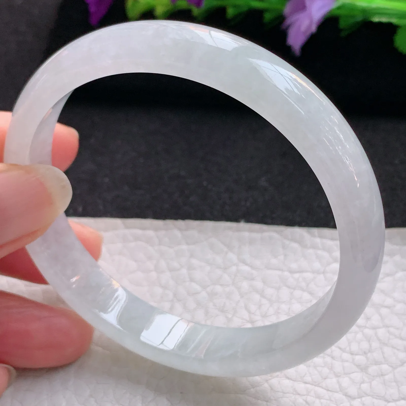 yh大圈口60*11.5*6.6平安镯 天然缅甸翡翠冰纯宽边玉手镯 玉手环