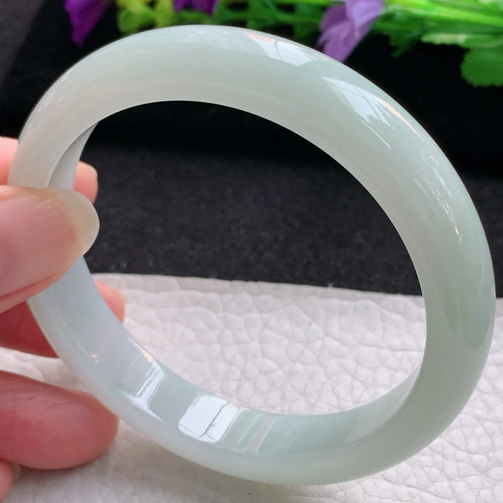 xx实拍58*12.2*7.8平安镯 天然缅甸翡翠冰胶晴绿宽边玉手镯 玉手环