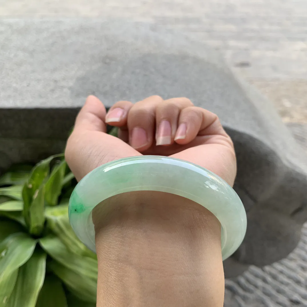圈口 56.8-13-9.8【冰飘绿正圈手镯】正圈56 57可戴