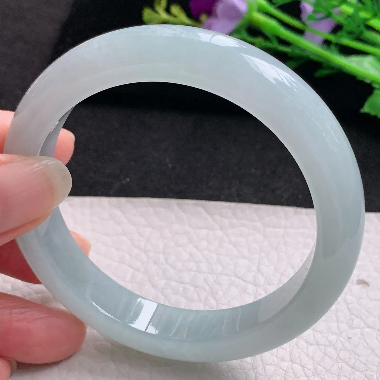 nr实拍57.5*12*8.6平安镯 缅甸翡翠精冰胶晴美宽边玉手镯 玉手环