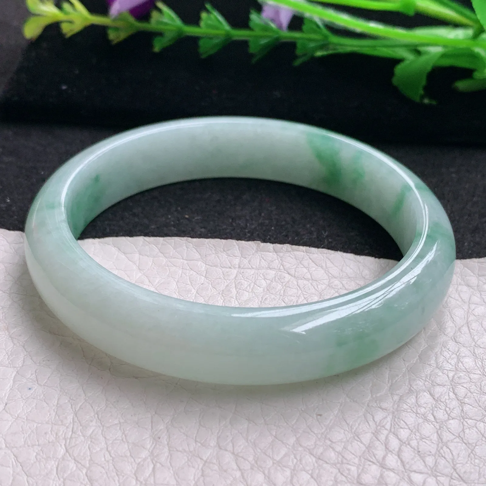 hy实拍57.5*12.3*7.2平安镯 缅甸翡翠精美冰飘花宽边玉手镯 玉手环