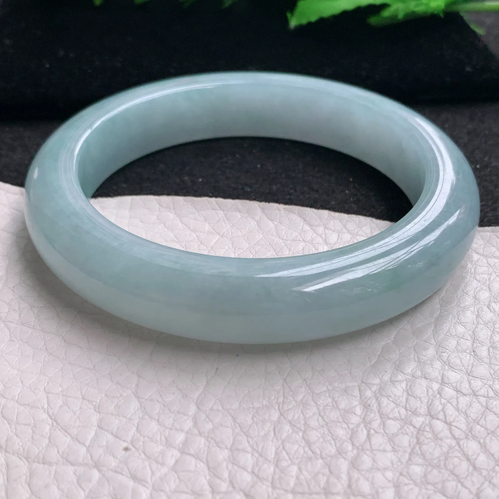 ee实拍59*12*9.7平安镯 缅甸翡翠精美冰胶蓝韵宽边玉手镯 玉手环