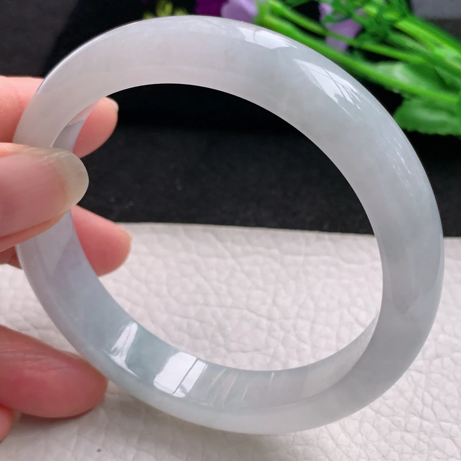 yh大圈口61*12.8*8.3平安镯 缅甸翡翠精美冰纯宽边玉手镯 玉手环