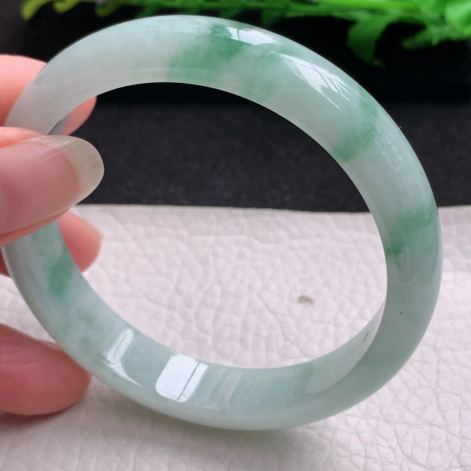 hy实拍57.5*12.3*7.2平安镯 缅甸翡翠精美冰飘花宽边玉手镯 玉手环
