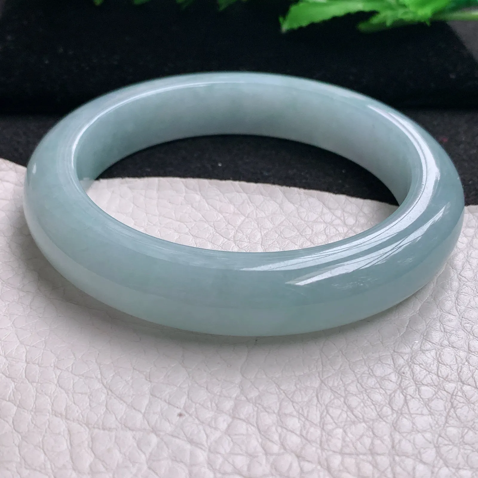 ee实拍59*12*9.7平安镯 缅甸翡翠精美冰胶蓝韵宽边玉手镯 玉手环