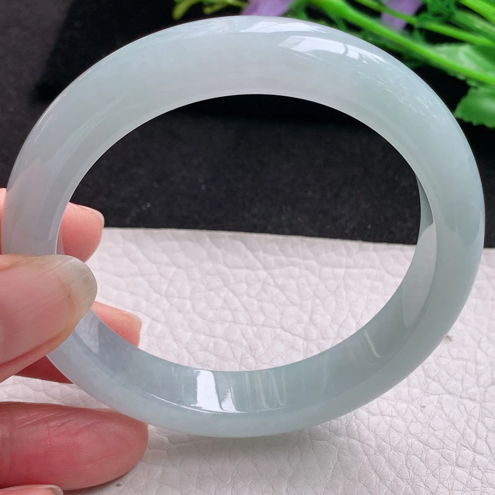 nr实拍57.5*12*8.6平安镯 缅甸翡翠精冰胶晴美宽边玉手镯 玉手环