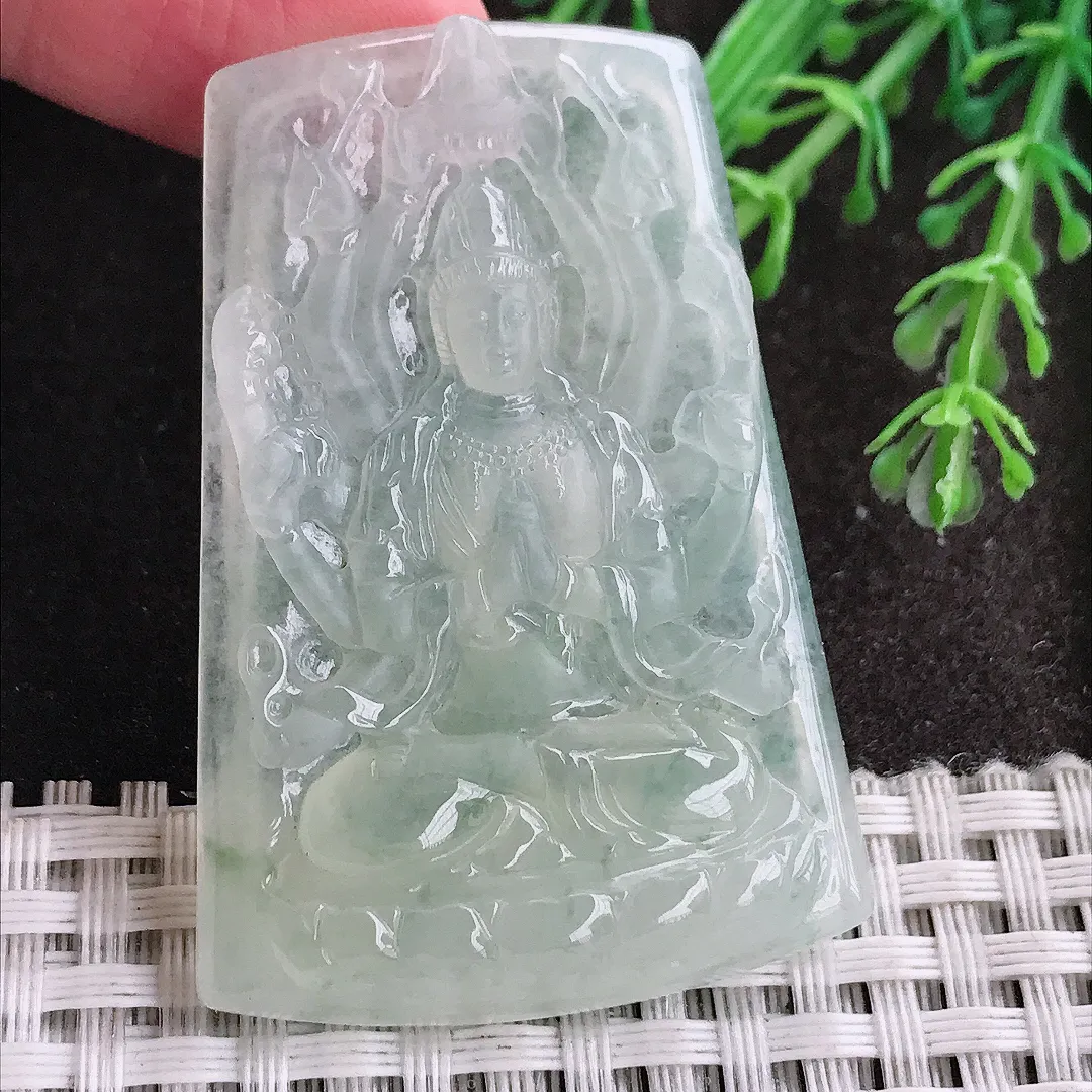 实拍A货翡翠51.6.135.5/5.6老坑冰胶水灵千手观音吊坠翡翠挂件