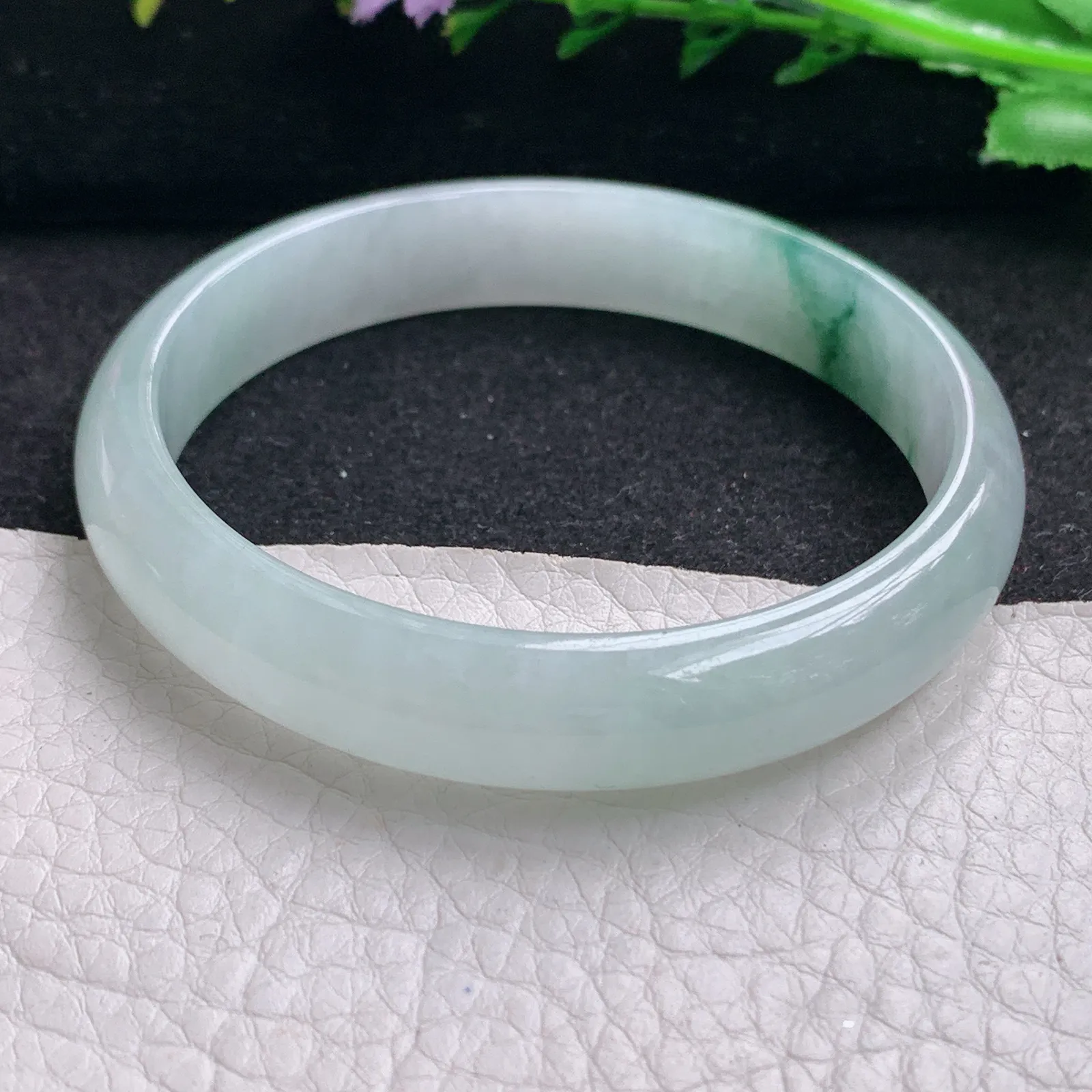 xh实拍56.5*11*6.3平安镯 缅甸翡翠精美冰飘花秀气宽边玉手镯 玉手环