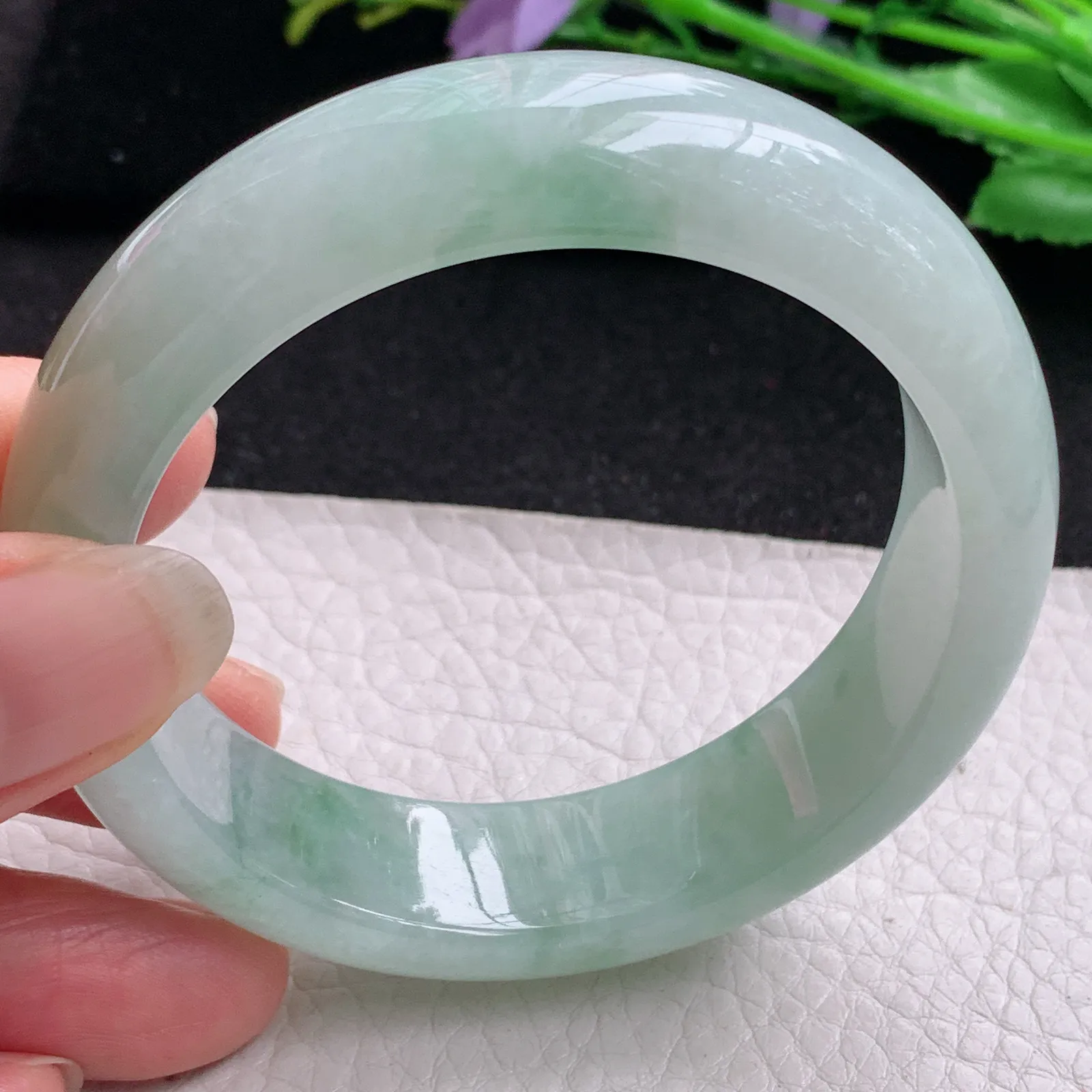 hh实拍55*16*9.3轮胎镯 缅甸翡翠精美冰三彩宽边玉手镯 玉手环