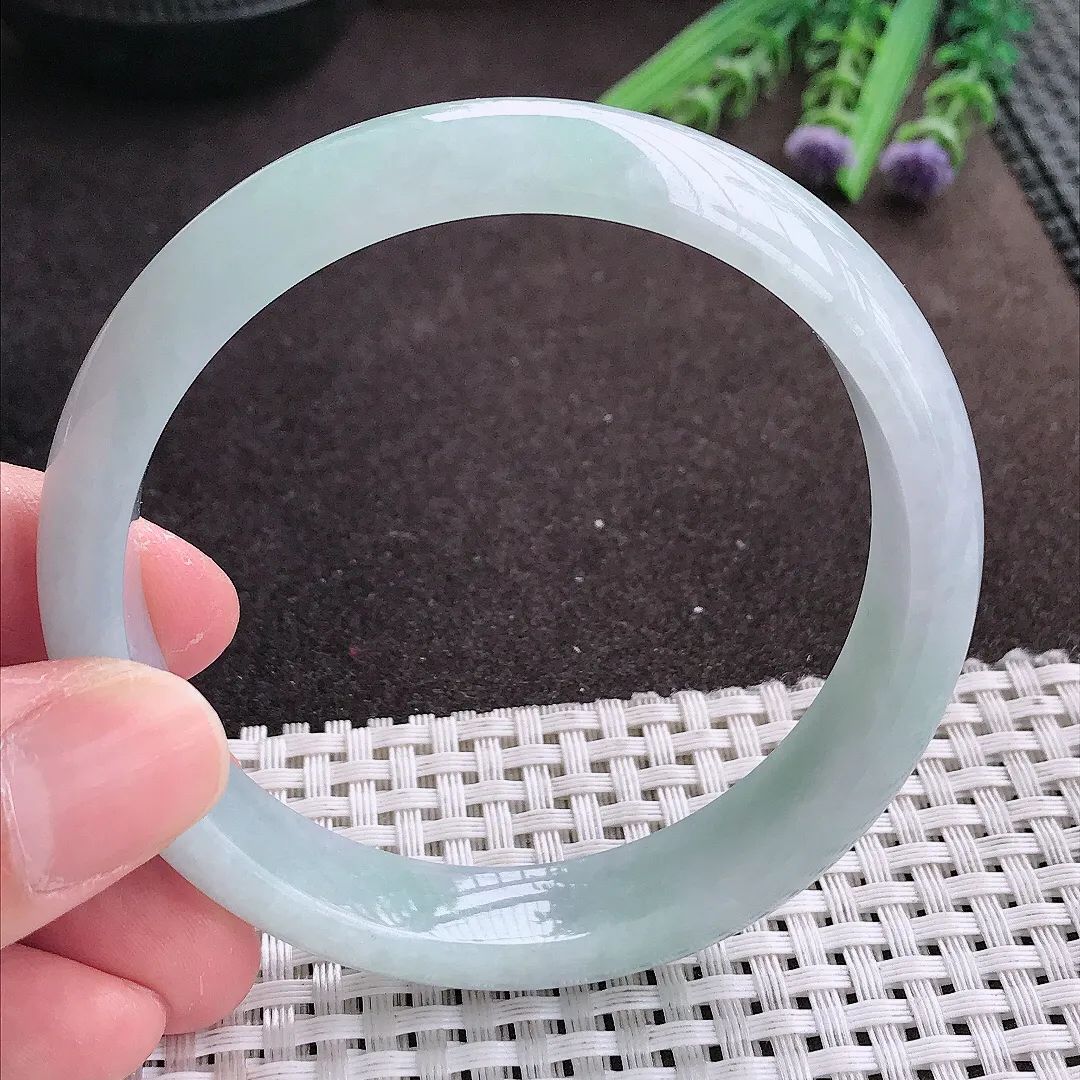 实拍A货翡翠59.5/13.8/7.5老坑秀气冰润冰晴手镯宽边翡翠玉镯女款