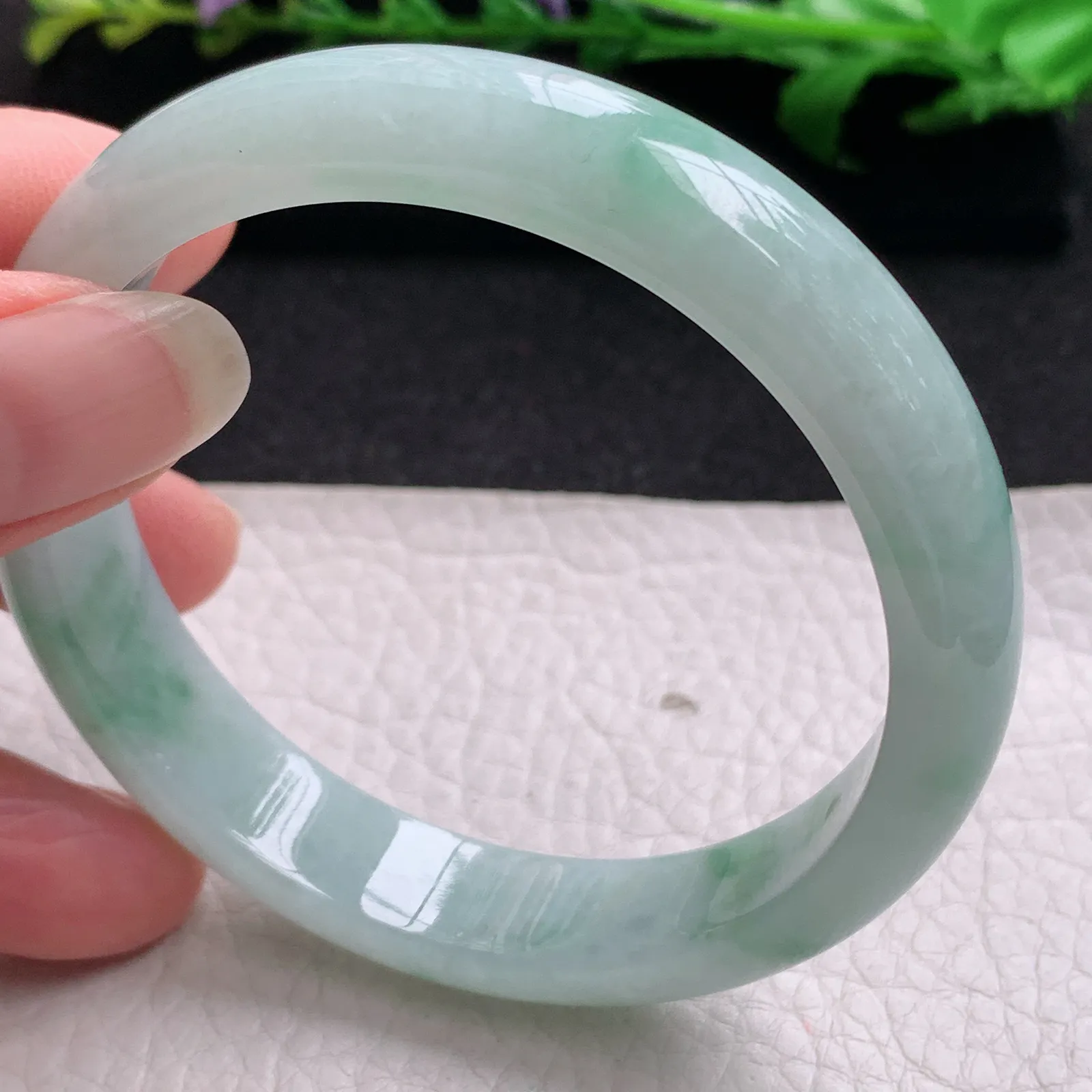 hy实拍57.5*12.3*7.2平安镯 缅甸翡翠精美冰飘花宽边玉手镯 玉手环