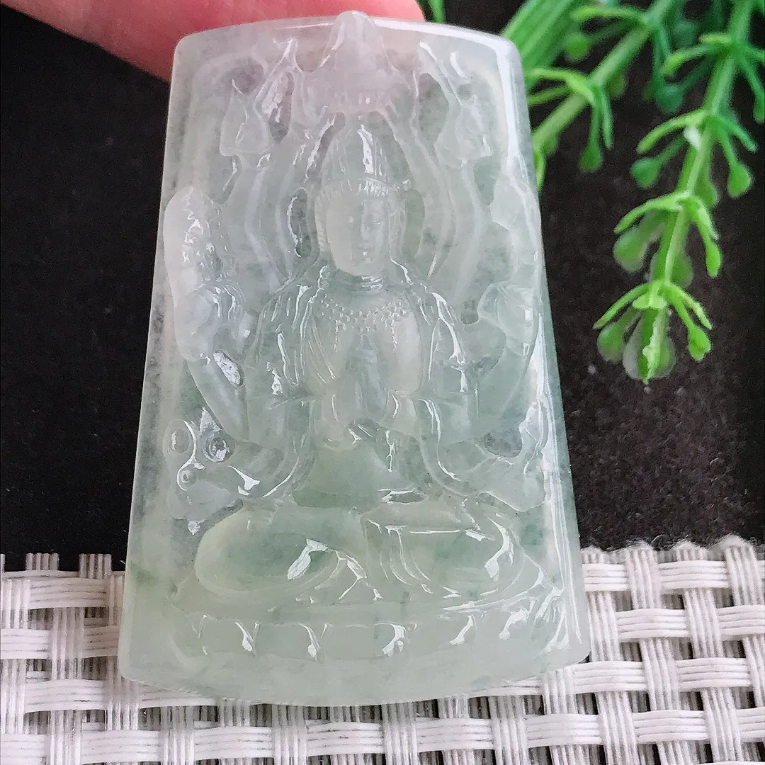 实拍A货翡翠51.6.135.5/5.6老坑冰胶水灵千手观音吊坠翡翠挂件