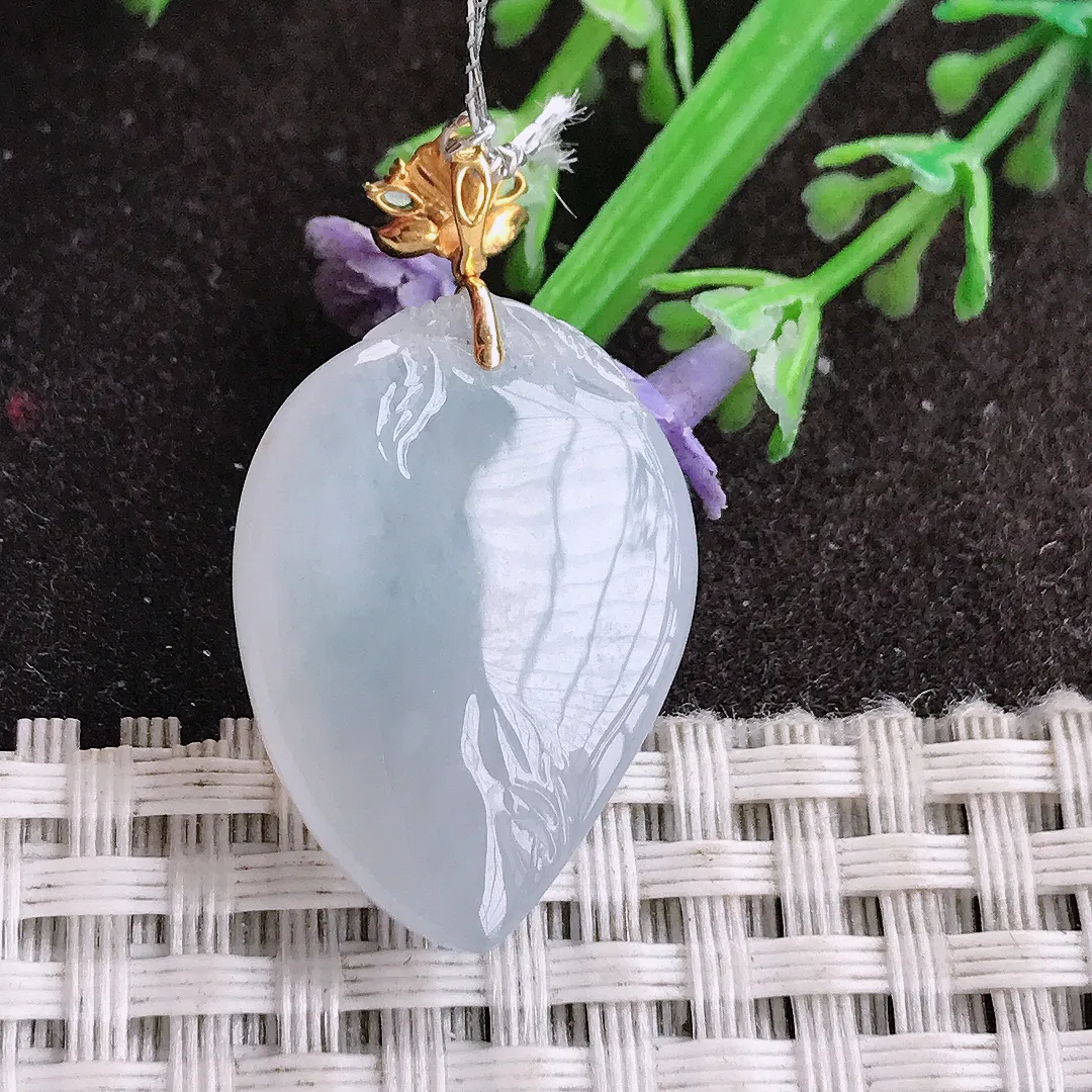 实拍A货翡翠26.4/19/8.3老坑18k金镶嵌冰胶水灵桃子寿桃吊坠翡翠挂件