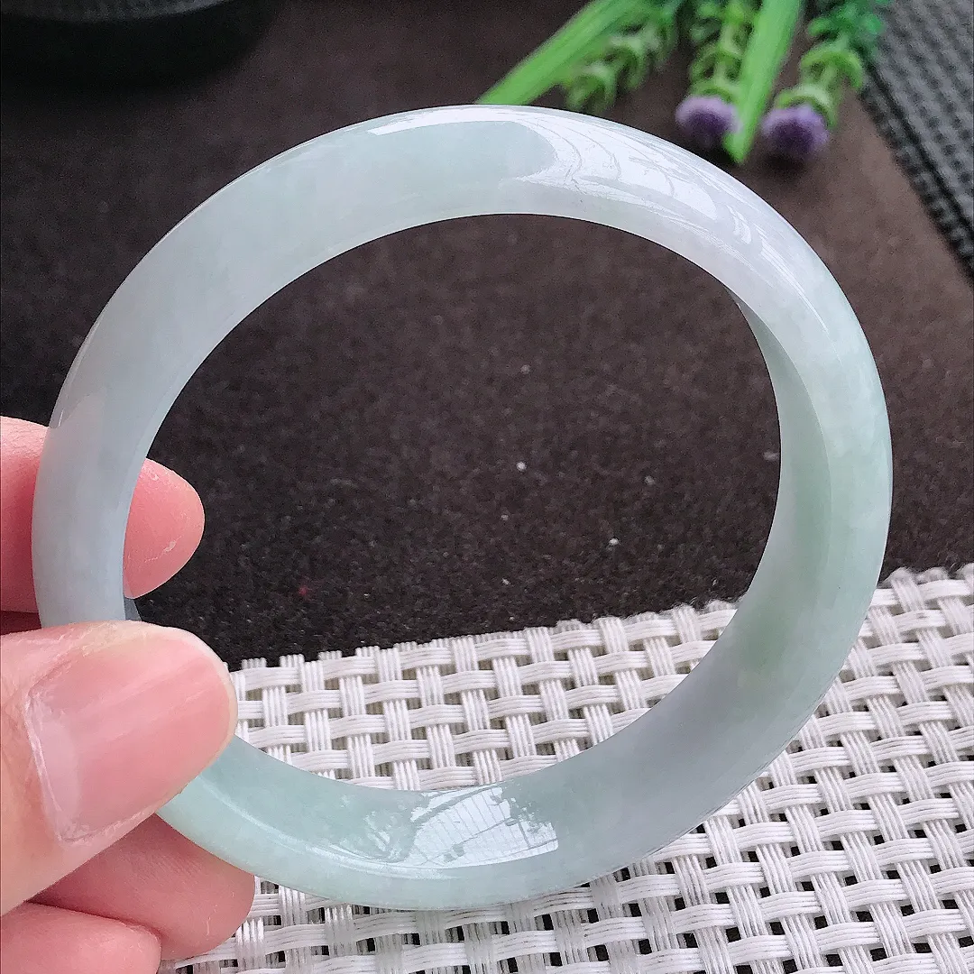 实拍A货翡翠59.5/13.8/7.5老坑秀气冰润冰晴手镯宽边翡翠玉镯女款