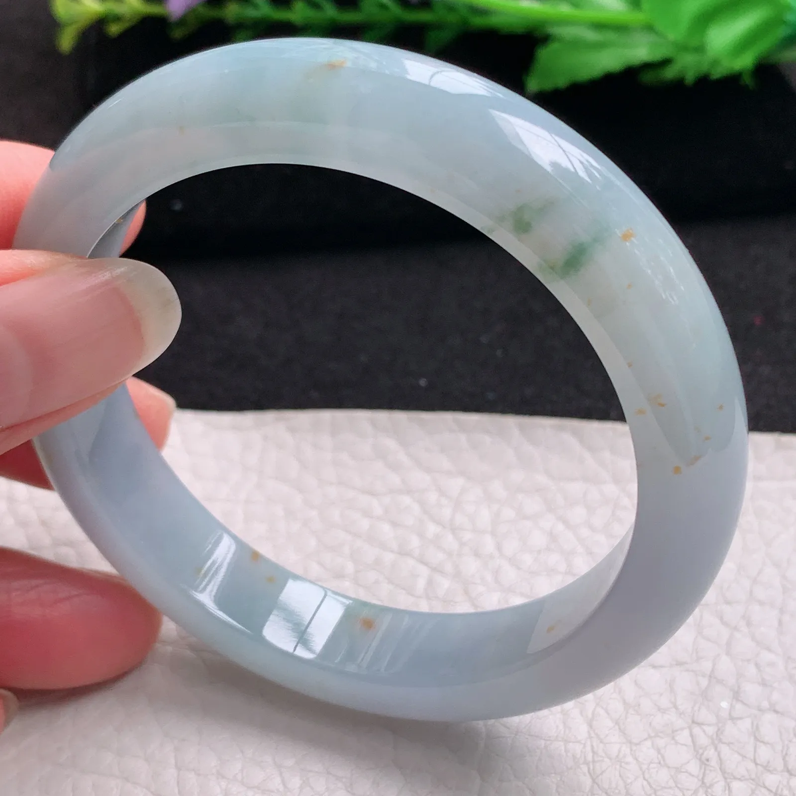 ee实拍57*11.8*8.5平安镯 缅甸翡翠精美冰飘花洒金宽边玉手镯 玉手环